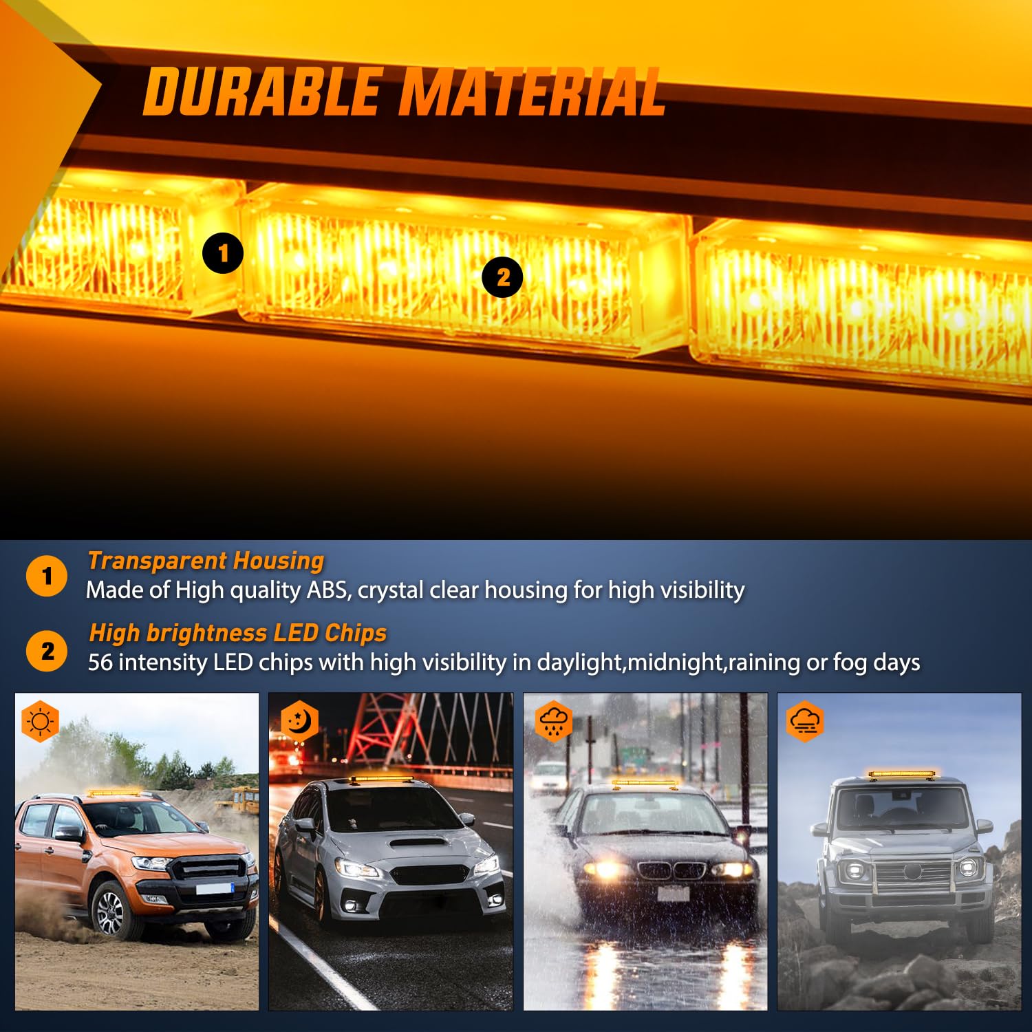 Nilight 29.5'' Roof Top Strobe Lights 56Led Hazard Light Emergency Safety Warning Led Flashing Bar Magnetic Mount 12V 24V Cars T