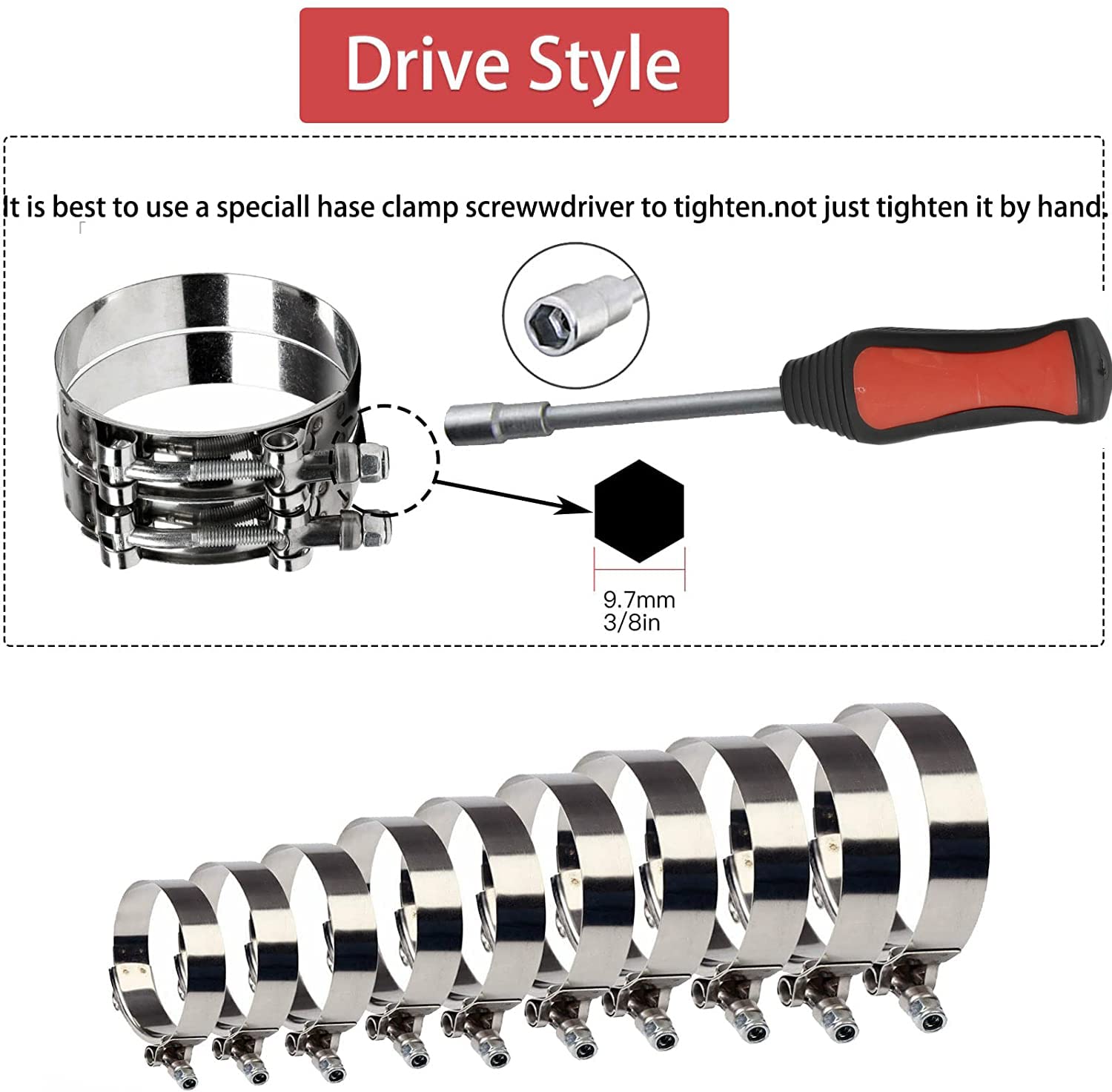 Generic Stainless Steel T-Bolt Clamps - 2 Inch, 57-65mm, Turbo Intake Intercooler (10 Pcs)
