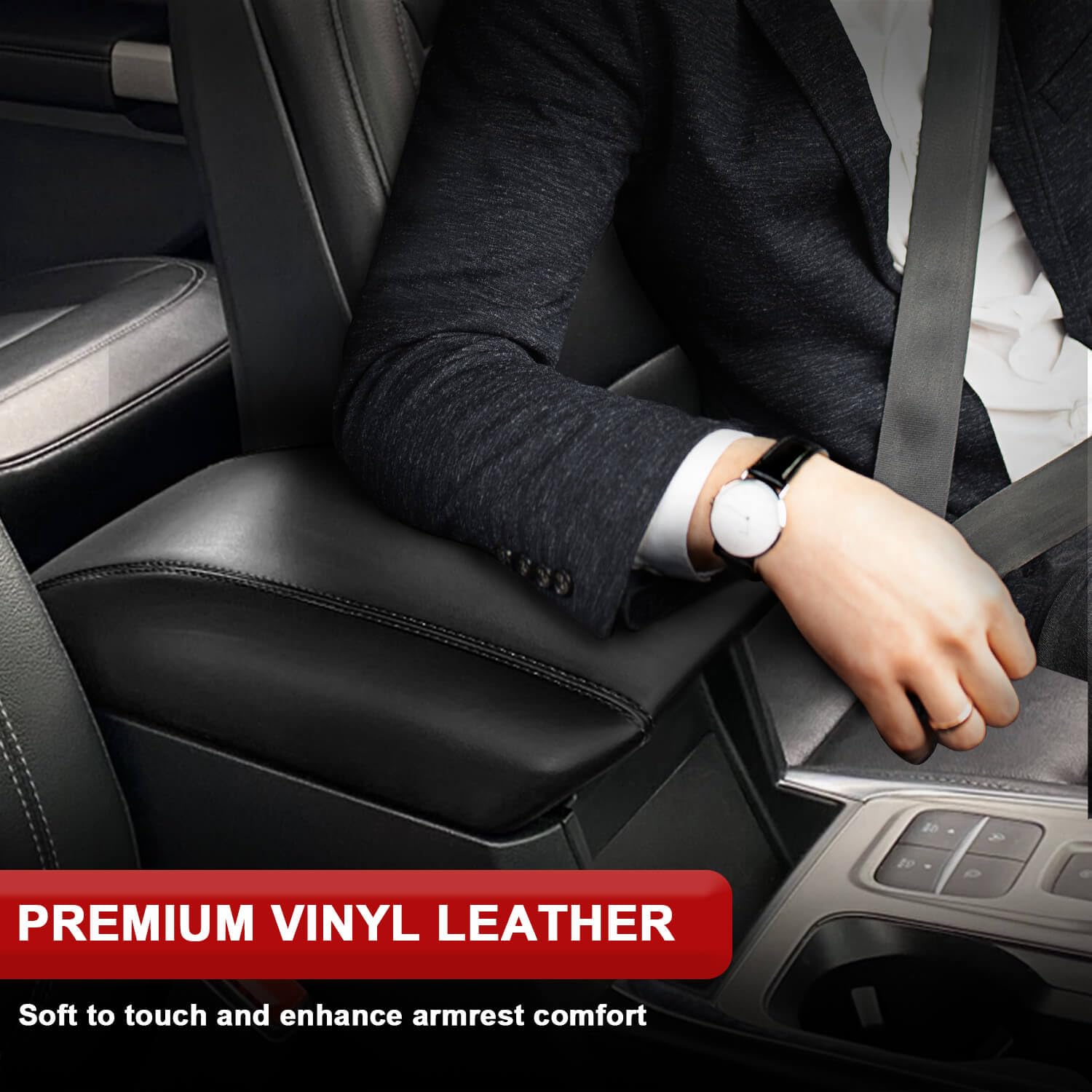 KBH Center Console Armrest Cover for Ford Explorer 2020-2026, Black Vinyl Leather Protector, Anti-Scratch Interior Accessory