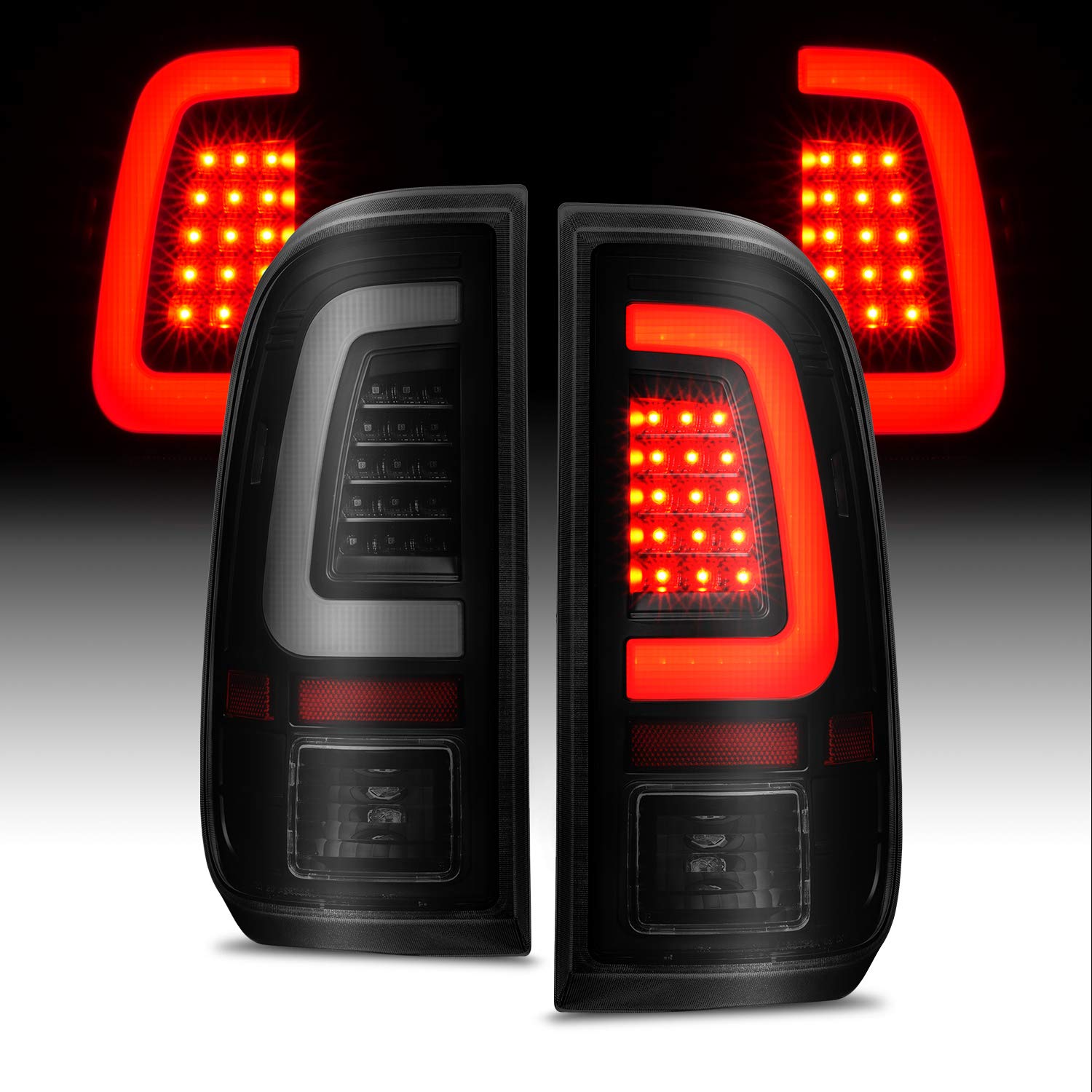 Amerilite For 2008-2016 Ford F250 F350 F450 Sd Pickup Truck Dark Black C-Type Led Tube Replacement Tail Lights W/Reverse Bulb - Passenger And Driver Side
