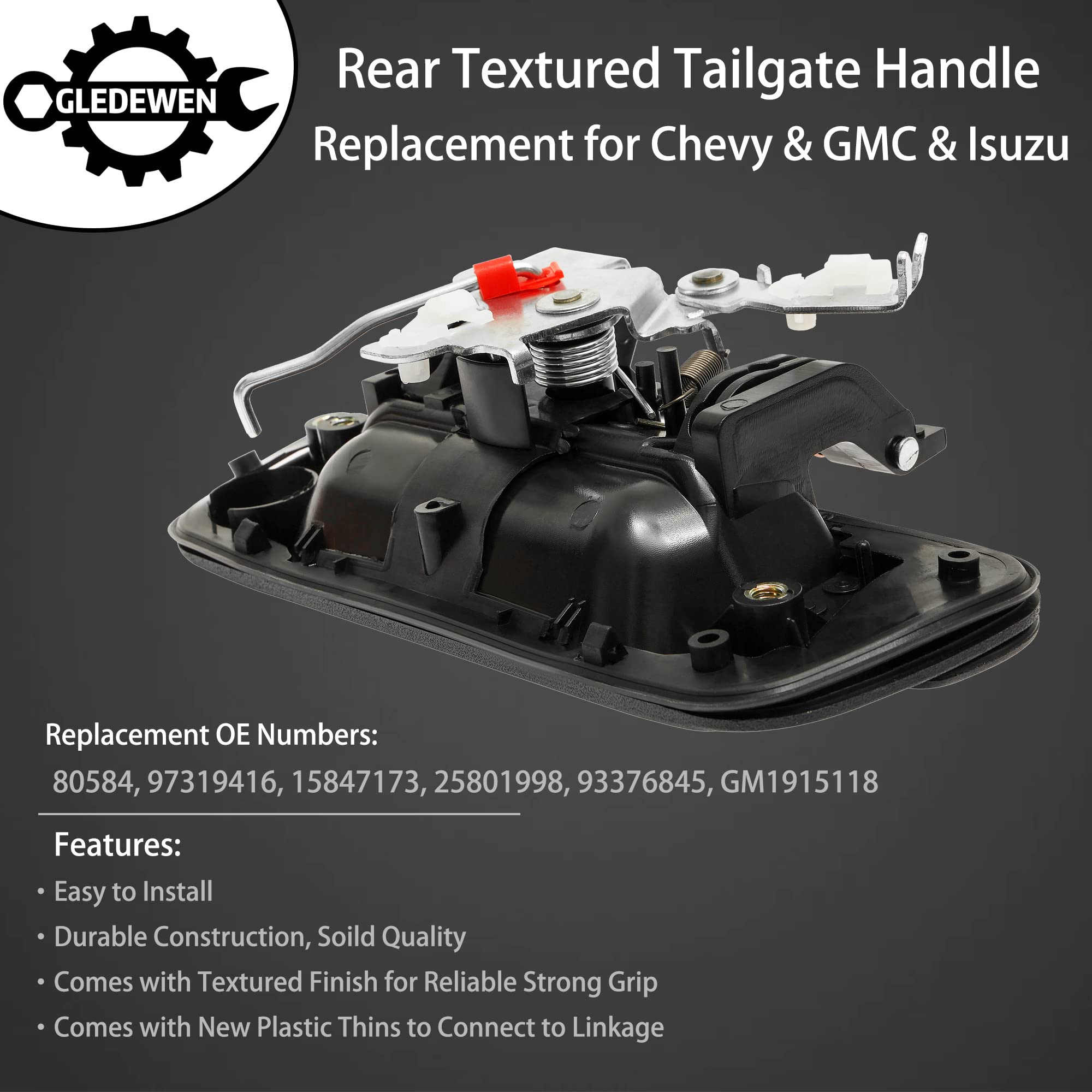 Tailgate Door Handle, Compatible with 2004-2012 Chevy Colorado & GMC Canyon & Isuzu i-280 / i-290 / i-350 / i-370, Exterior Rear