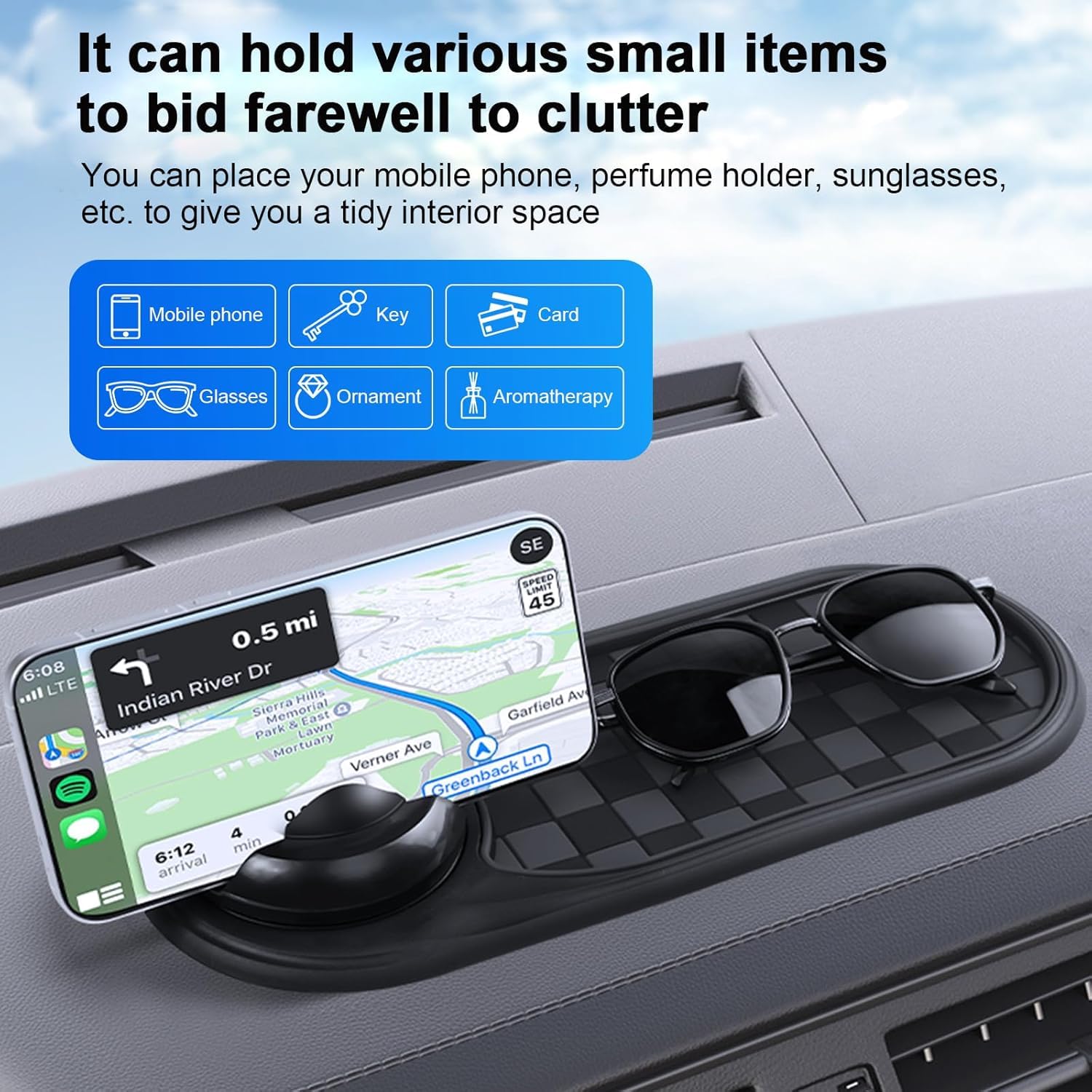 Vaiwenta Multifunction Car Anti-Slip Mat Auto Universal Phone Holder, Rotatable Anti Skid Car Dashboard Pad with Temporary Parki