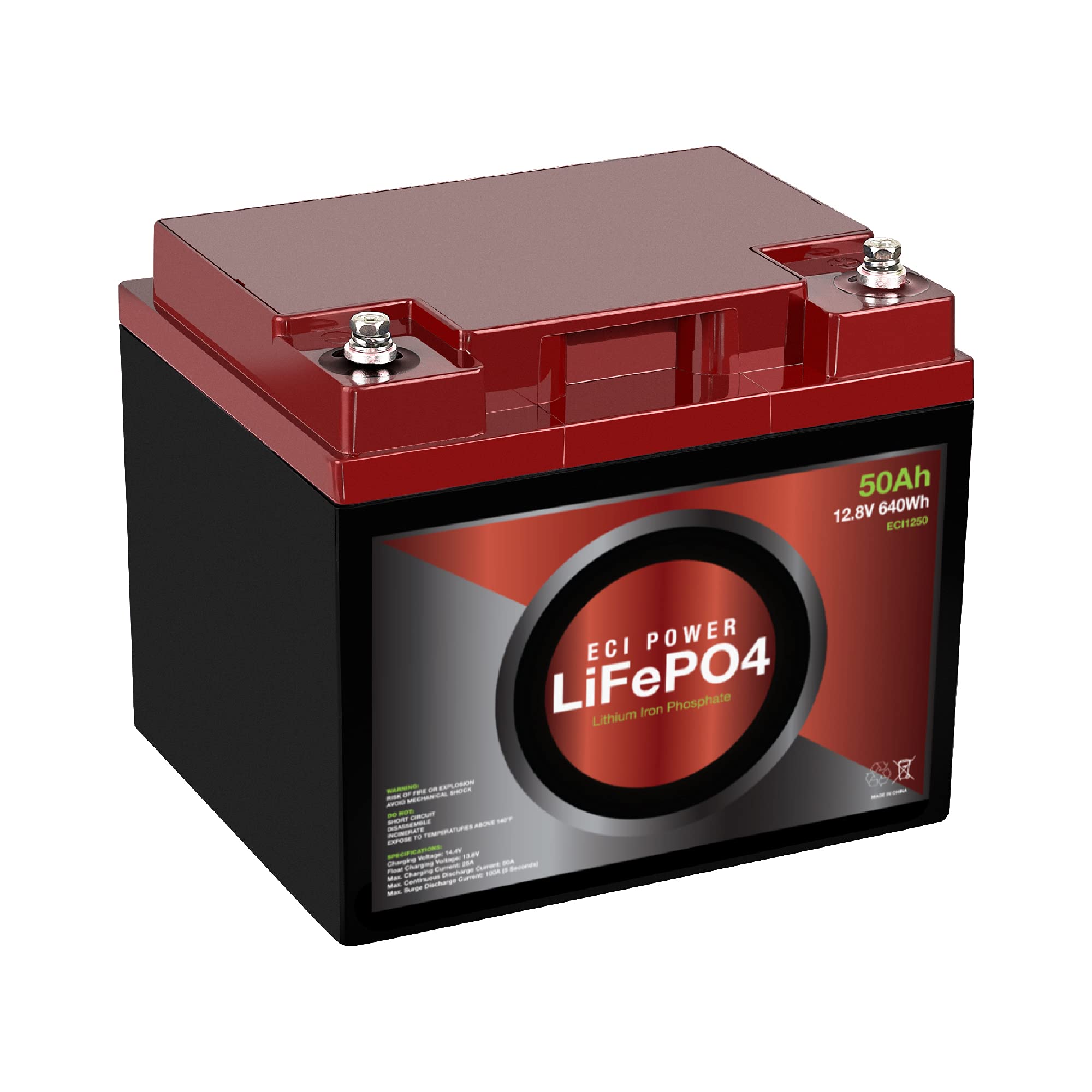 Eci Power 12V 50Ah Lithium Lifepo4 Deep Cycle Rechargeable Battery | 2000-5000 Life Cycles & 10-Year Lifetime | Built-In Bms | Perfect For Rv, Solar, Marine, Overland, Off-Grid Applications