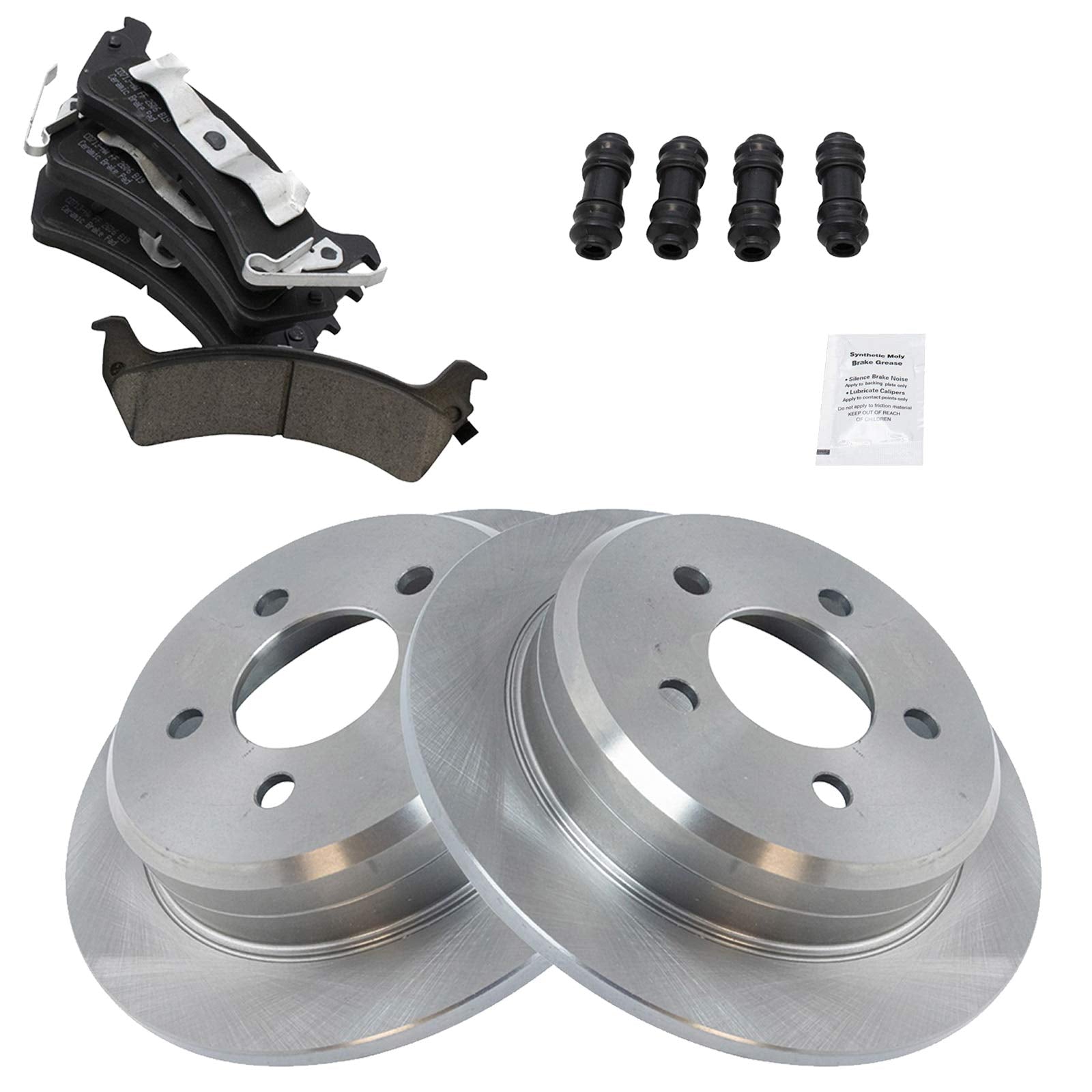 TRQ Rear Brake Pad & Rotor Kit Brake Pads Brake Rotor Ceramic Compatible with 1995-1998 Jeep Grand Cherokee