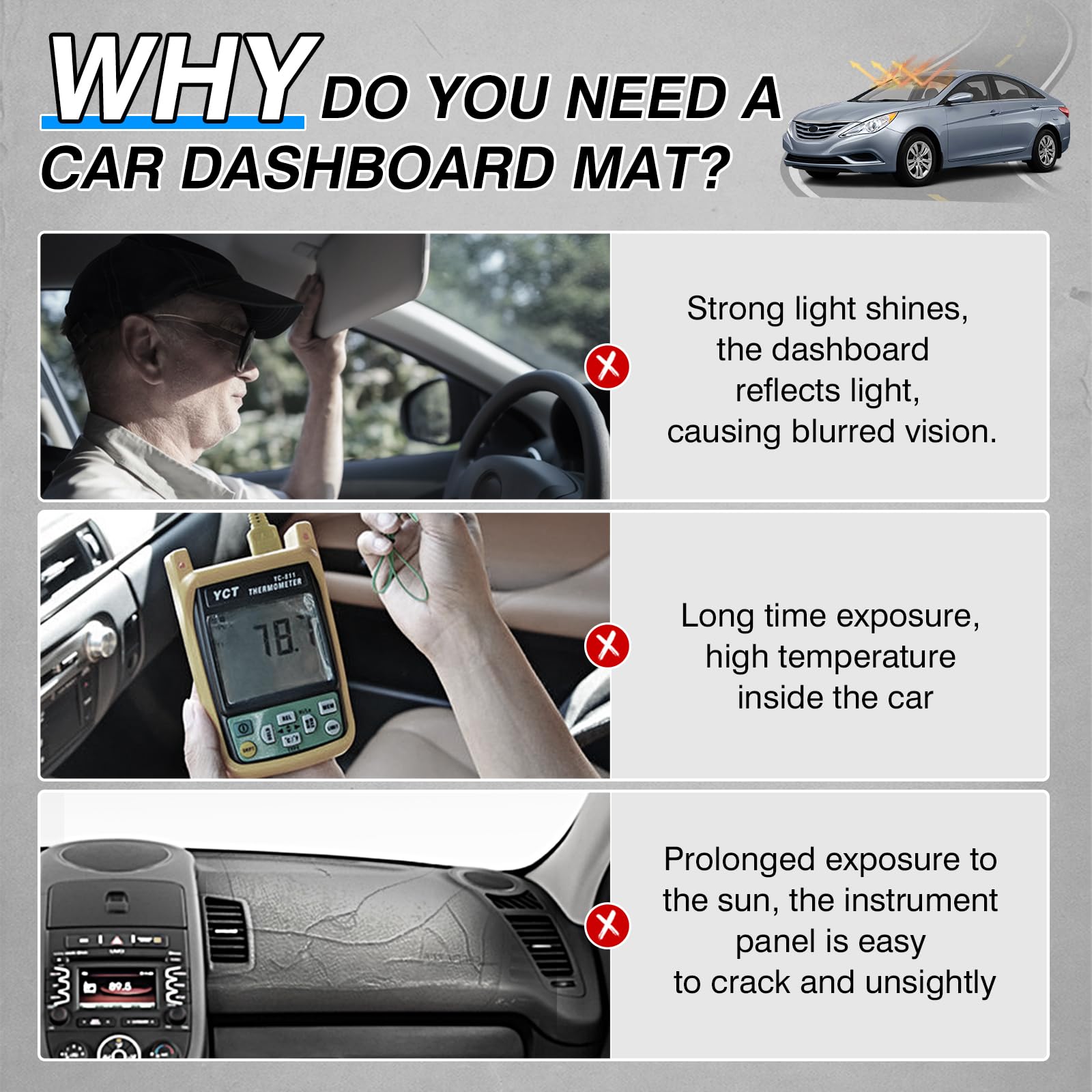 Cartist Dash Cover Compatible With Hyundai Sonata 2011 2012 2013 2014 Accessories Dashboard Cover Mat Non-Slip Carpet Sunshield