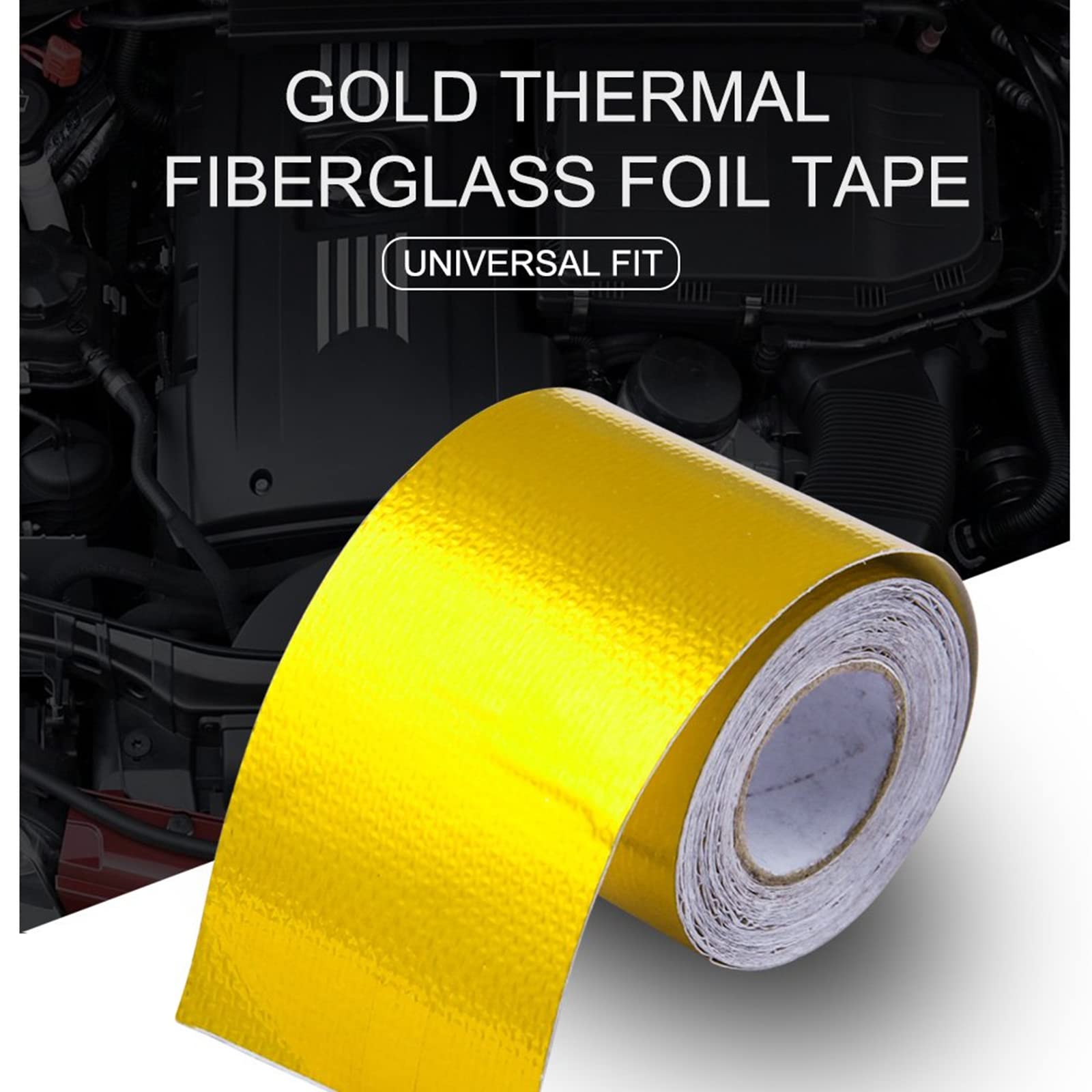 Sporacingrts 2'' X16.4'(5M) Gold Adhesive Backed Heat Barrier Tape,Glassfiber Heat Shield Reflective Tape Wrap Roll,Compatible W