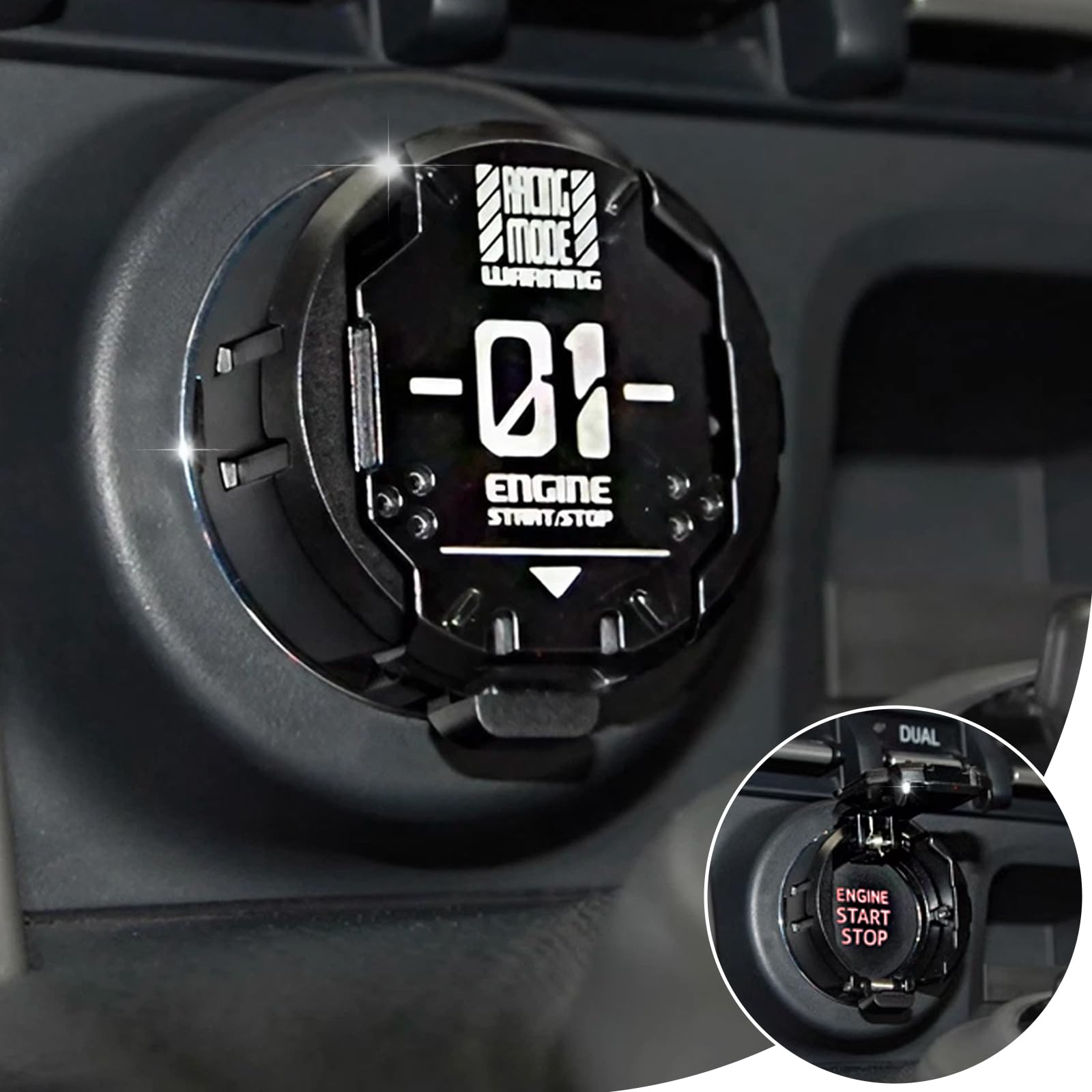 Tybasthe Push Start Button Cover, Metal Mecha Car Engine Start Stop Button Cover Protector, Cool Car Accessories Interior Decor