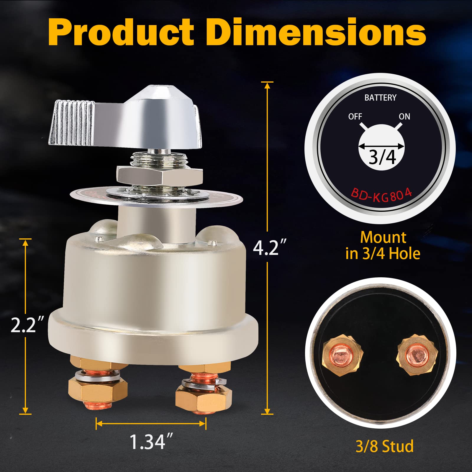 FEITON 200A Master Battery Disconnect Switch - High Current Isolator for Car, RV, Truck, Boat, ATV - Model 80005499, Aluminum