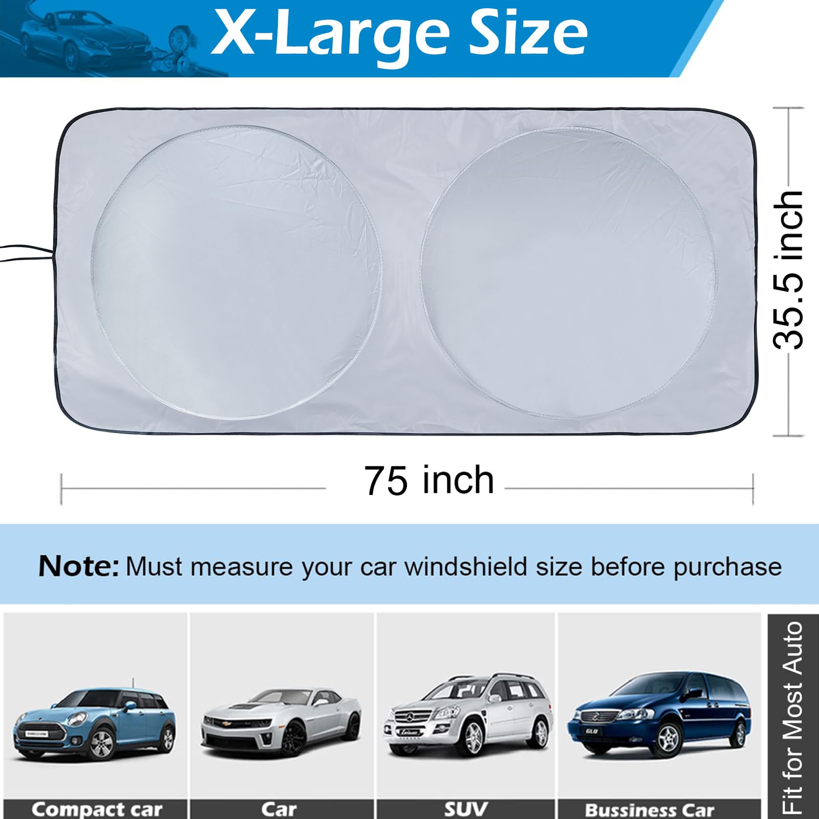 Ic Iclover Car Windshield Sun Shade, 210T Ployester Foldable Front Window Sun Visor Protector Sun Protection Shield, Blocks Heat