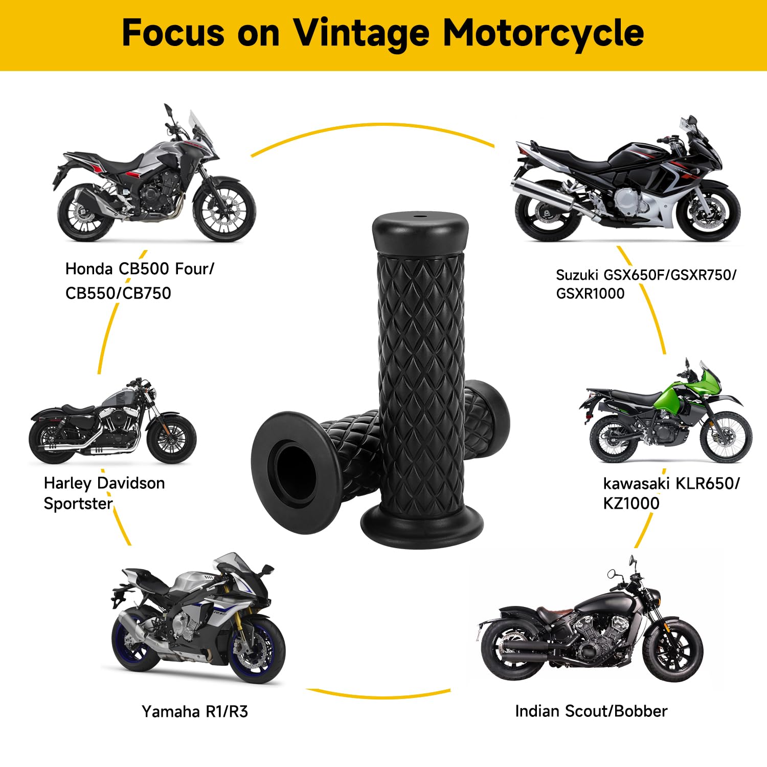 HIAORS 7/8'' Motorcycle Handlebar Grips, Non Slip Rubber Hand Handle Grips for Honda Suzuki Kawasaki CB125 CB350 CRF250F XR50 GS