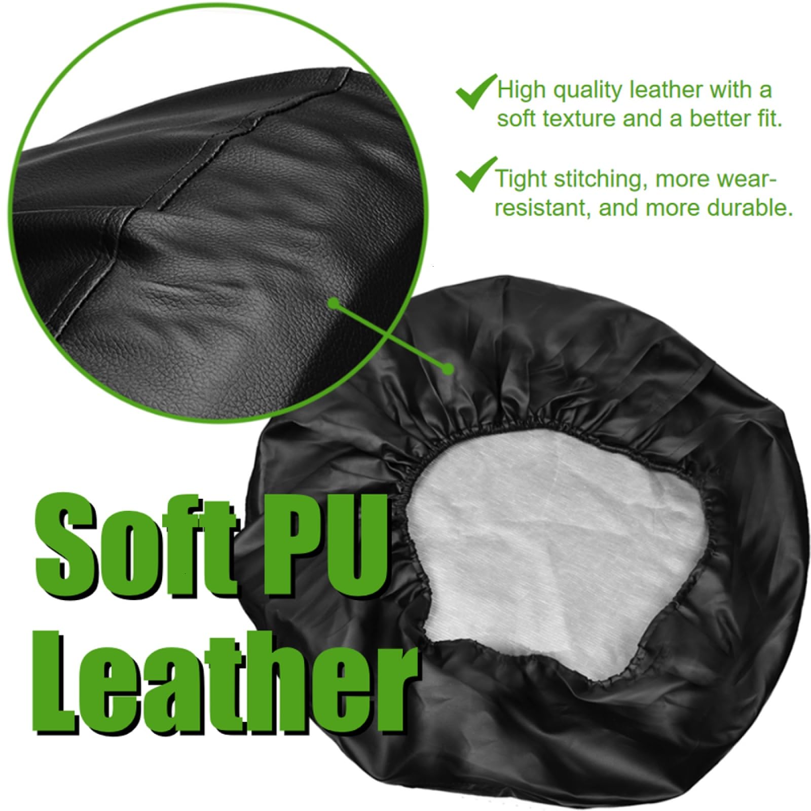 WSSROGY 15 inch PU Leather Soft Trailer Spare Tire Cover Fit for Jeep, SUV, Truck (Black, 15 inch for Diameter 27 '' - 29 '')