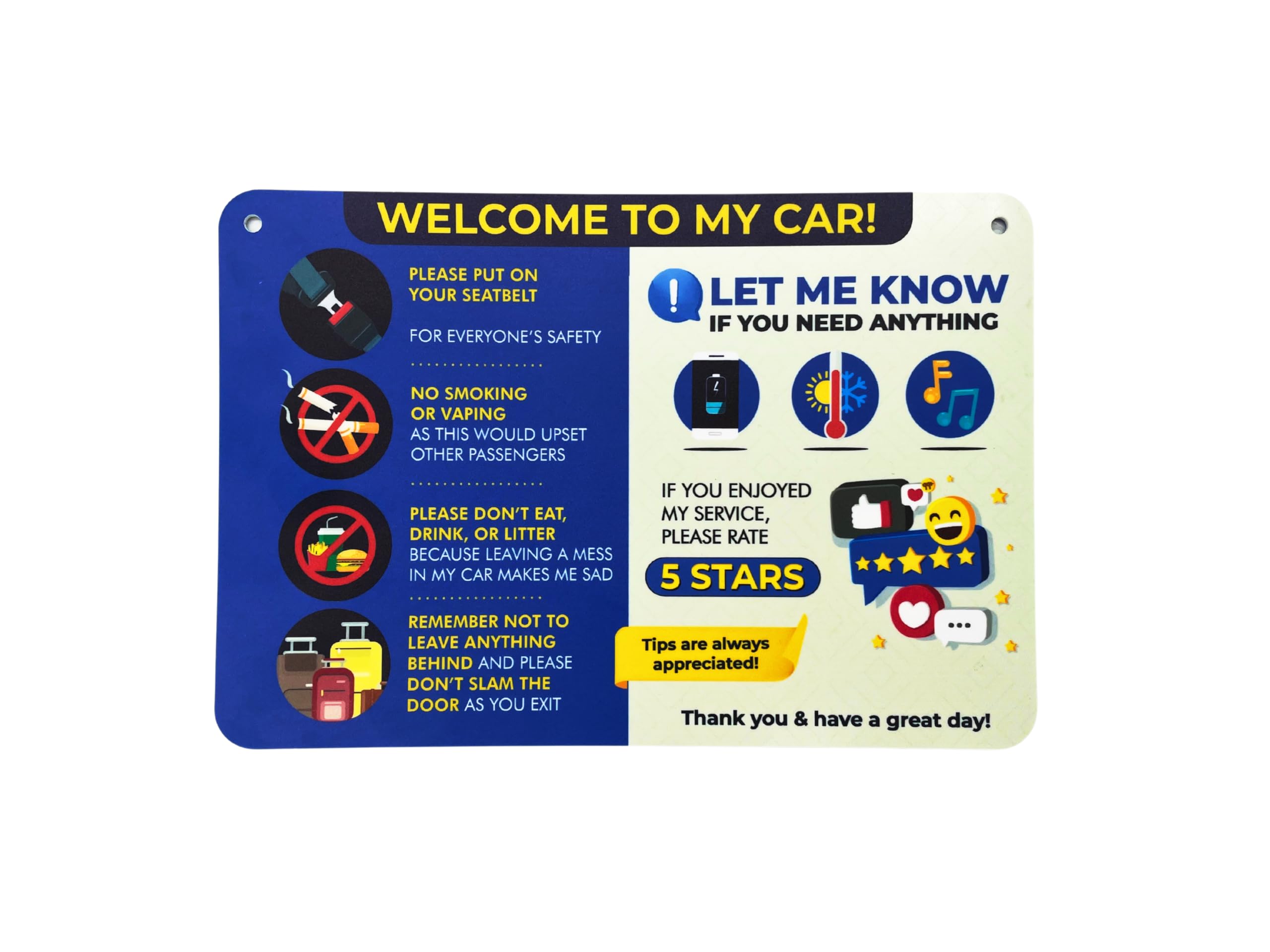 NIVRANA Rideshare Car Sign 2-Pack - Universal Plastic Signs, 9"x6", Blue and Grey, Model 2024-2 BG for Better Customer Relations