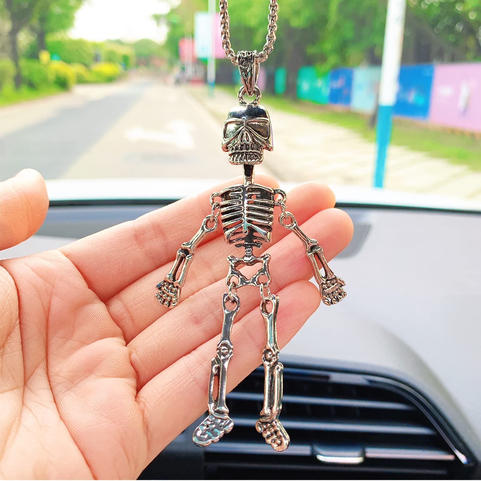 Sugar Skull Car Accessories Car Mirror Hanging Accessories, Swinging Skull Car Decor Skeleton Hanging Ornament Rear View Mirror
