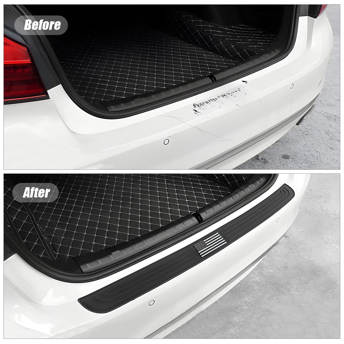 Car Rear Bumper Protector Guard, American Flag Anti-Scratch Rubber Trunk Door Sill Trim Cover, Vehicle Door Entry Protection Str