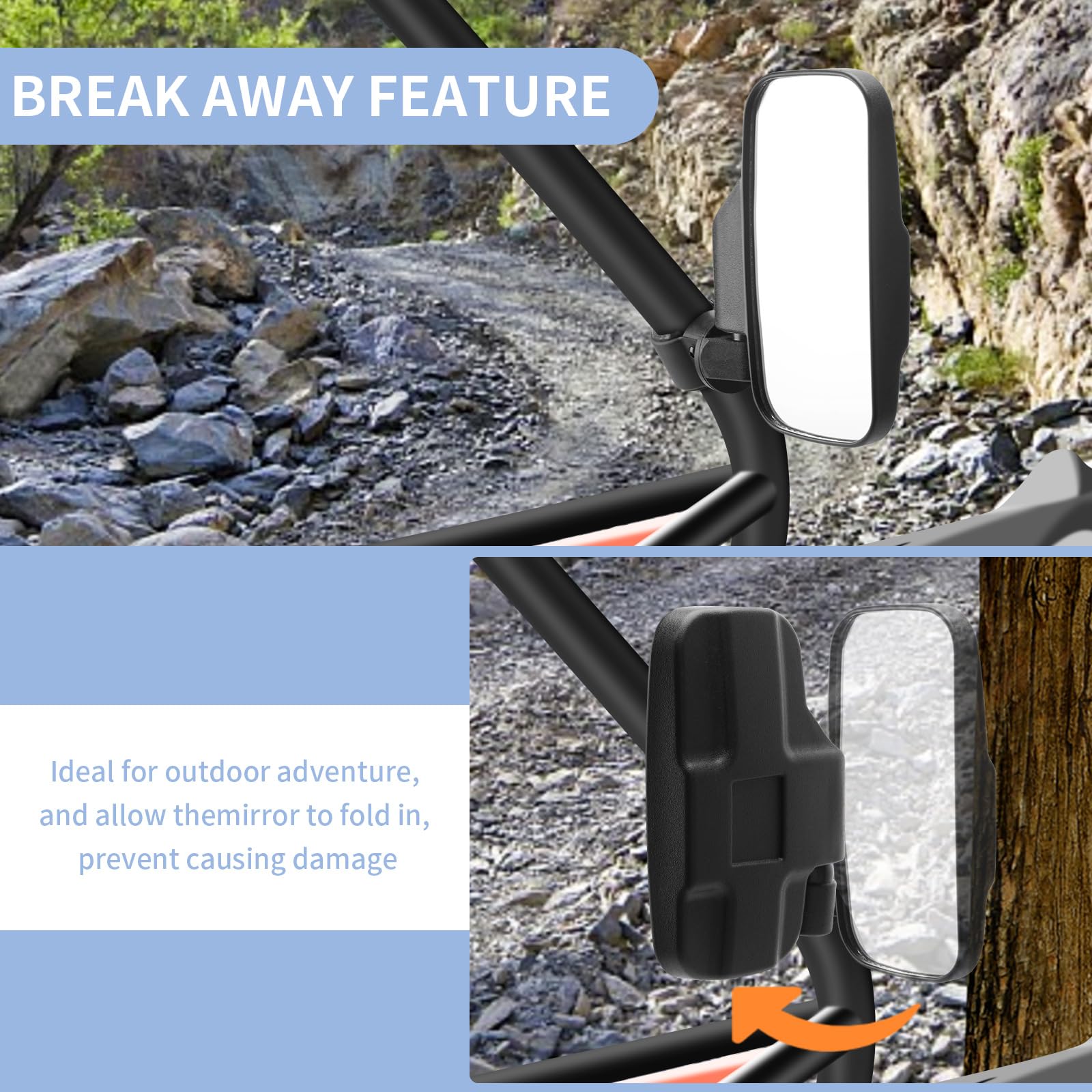 UTV Mirrors, UTV Side Mirrors Compatible with 1.6-2 IN Roll Cage Pioneer Polaris RZR 900 1000 Can Am Kawasaki Mule Rhino YXZ Zfo