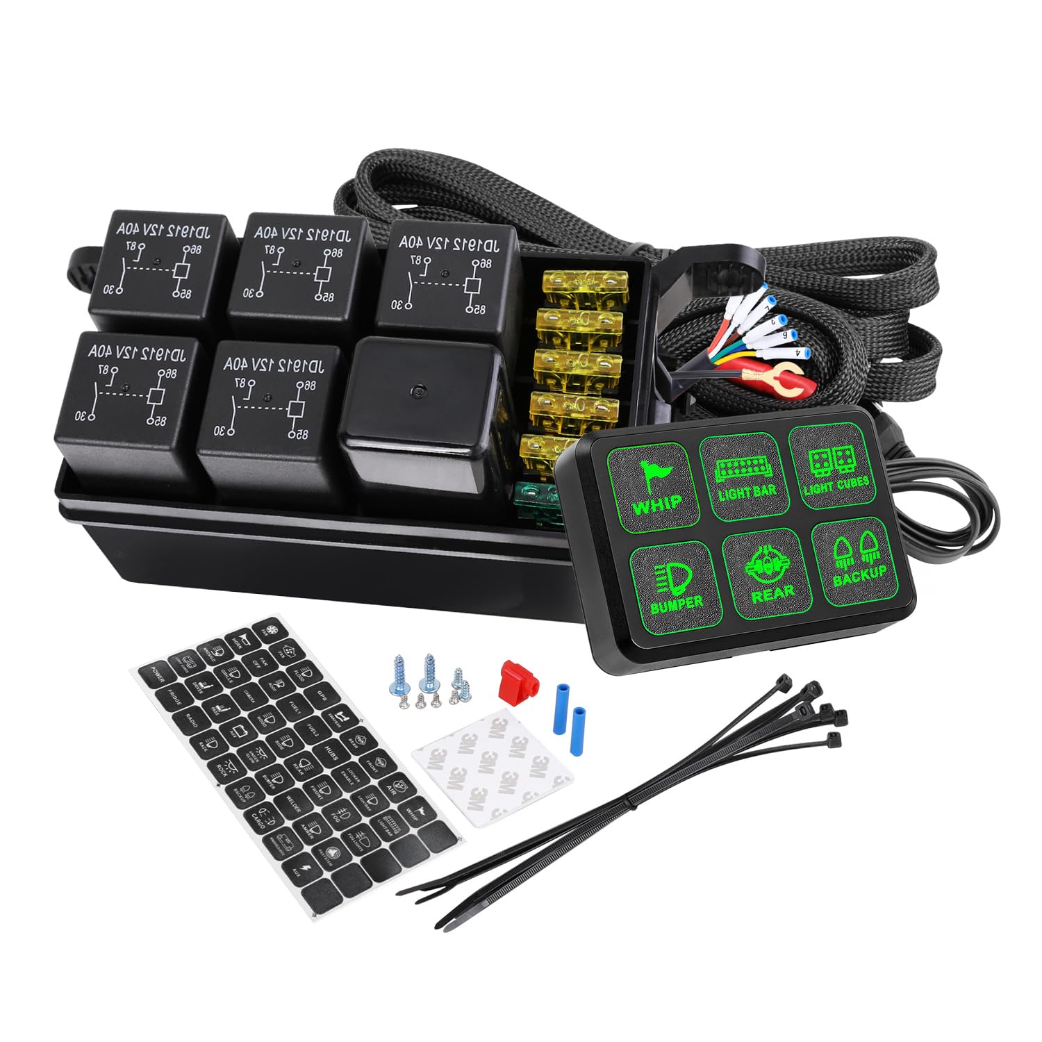 6 Gang Switch Panel, Nirider 12V Universal Circuit Control System With Fuse Relay Box Button Switch Pod Touch Switch Box For Truck Wrangler 4Runner Atv Utv Suv Car Boat
