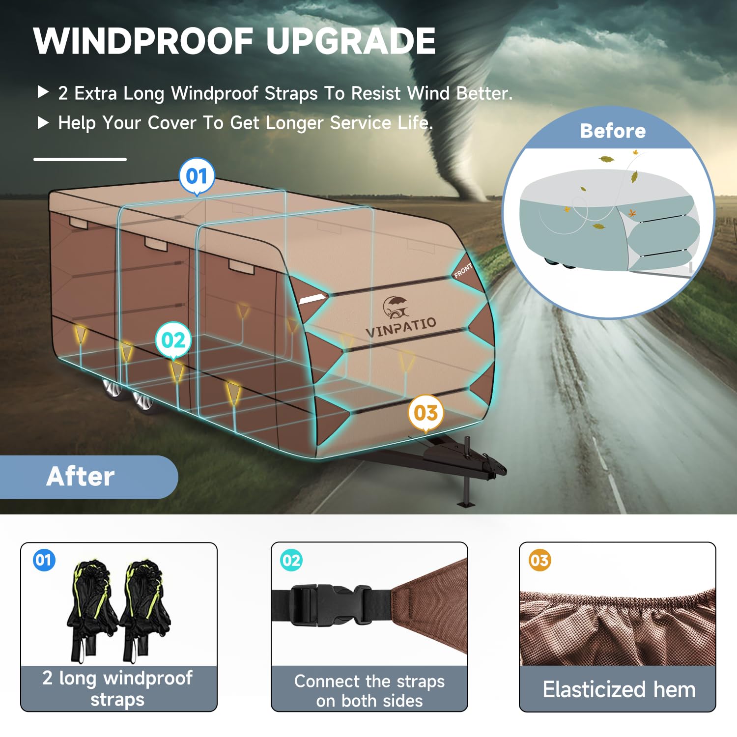 Vinpatio Oxford Fabric Travel Trailer Rv Cover - Heavy Duty 300D Ripstop Anti-Uv Waterproof Windproof Camper Cover For 20'-22' R