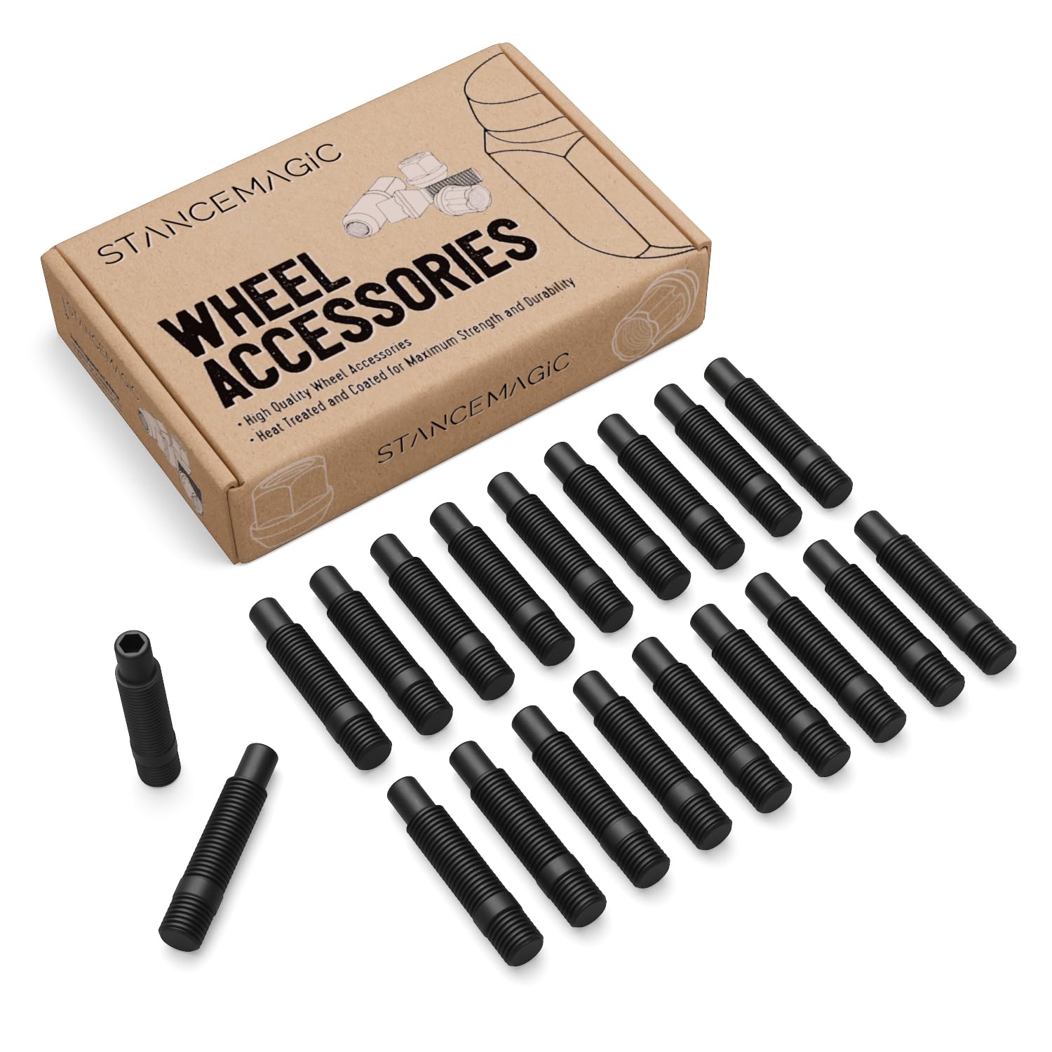 20Pcs Extended Black Wheel Stud Conversion - 12X1.5 To 12X1.5, 60Mm Total Length, 44Mm Shank Length - Compatible With Bmw 1 3 5