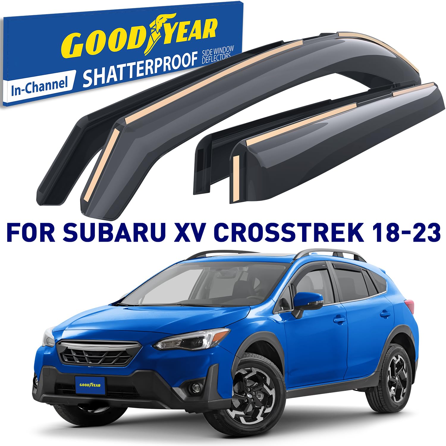 Goodyear Window Deflectors for Subaru XV Crosstrek/Impreza 2017-2023, Polycarbonate Rain Guards, Model GY003477, 4 pcs