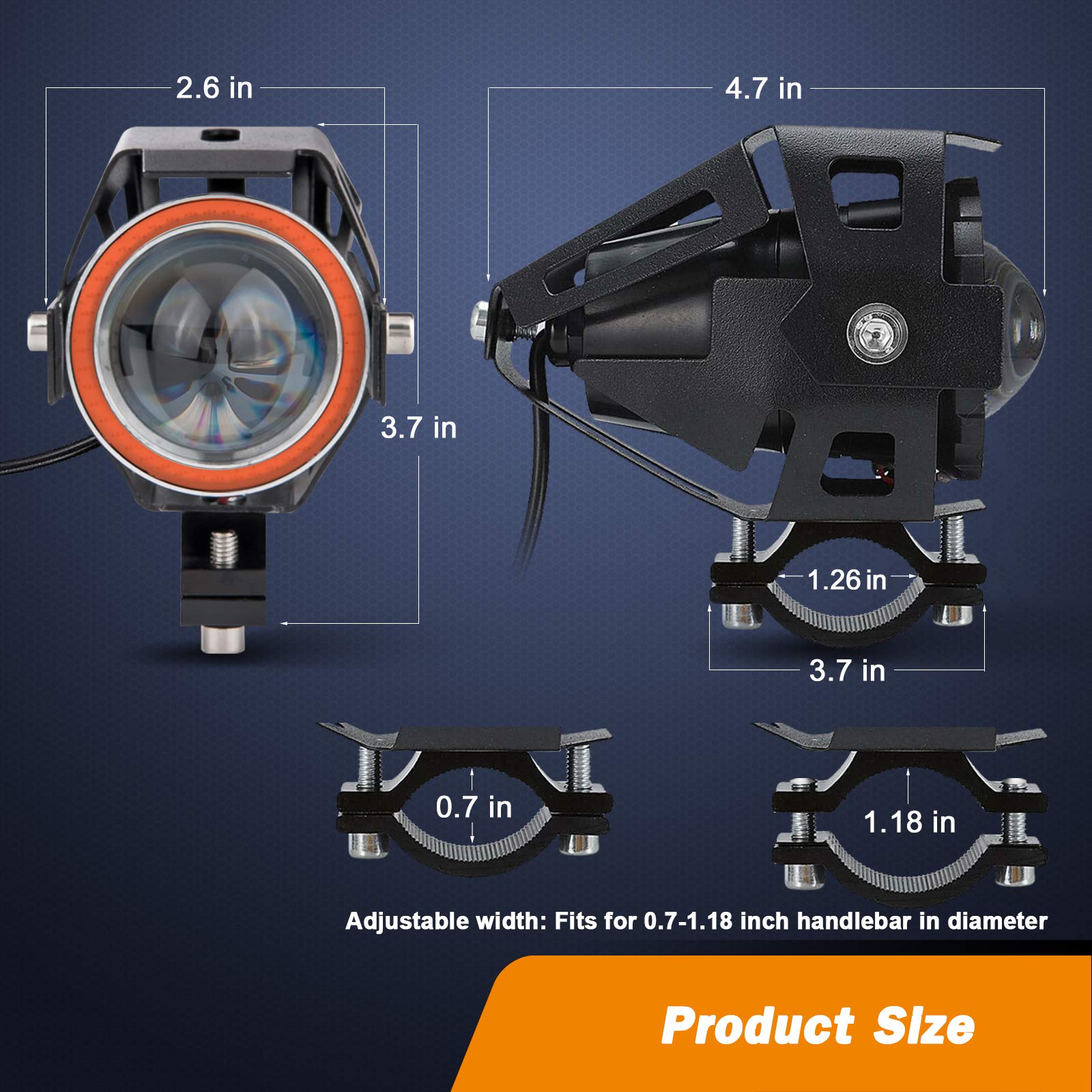 Motorcycle Led Fog Lights U7 Spotlight Daytime Running Lights With Red Angel Eyes Halo Ring And On/Off Toggle Switch 2-Sets