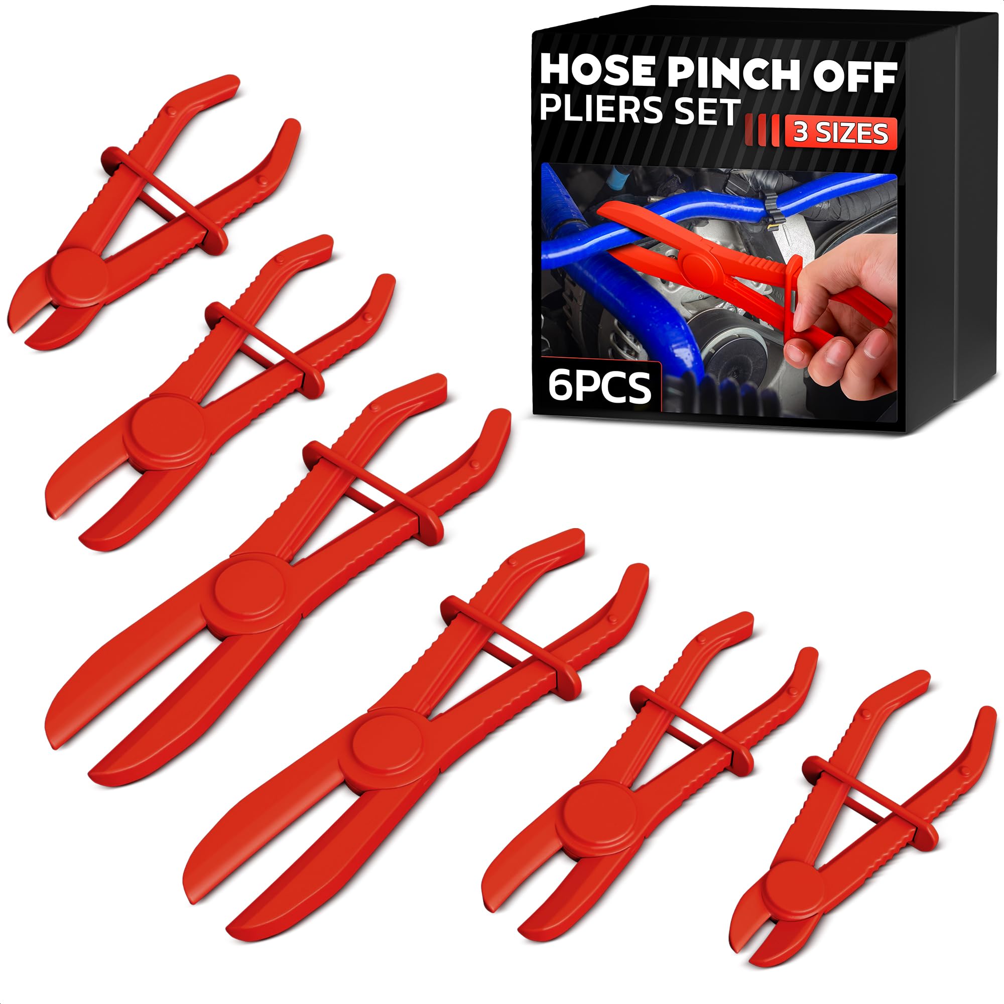 Hose Pinch Off Pliers Set - 6Pcs Nylon Clamp Tools for Fuel, Coolant & Brake Lines - Non-Conductive Hose Locking Pliers for Auto