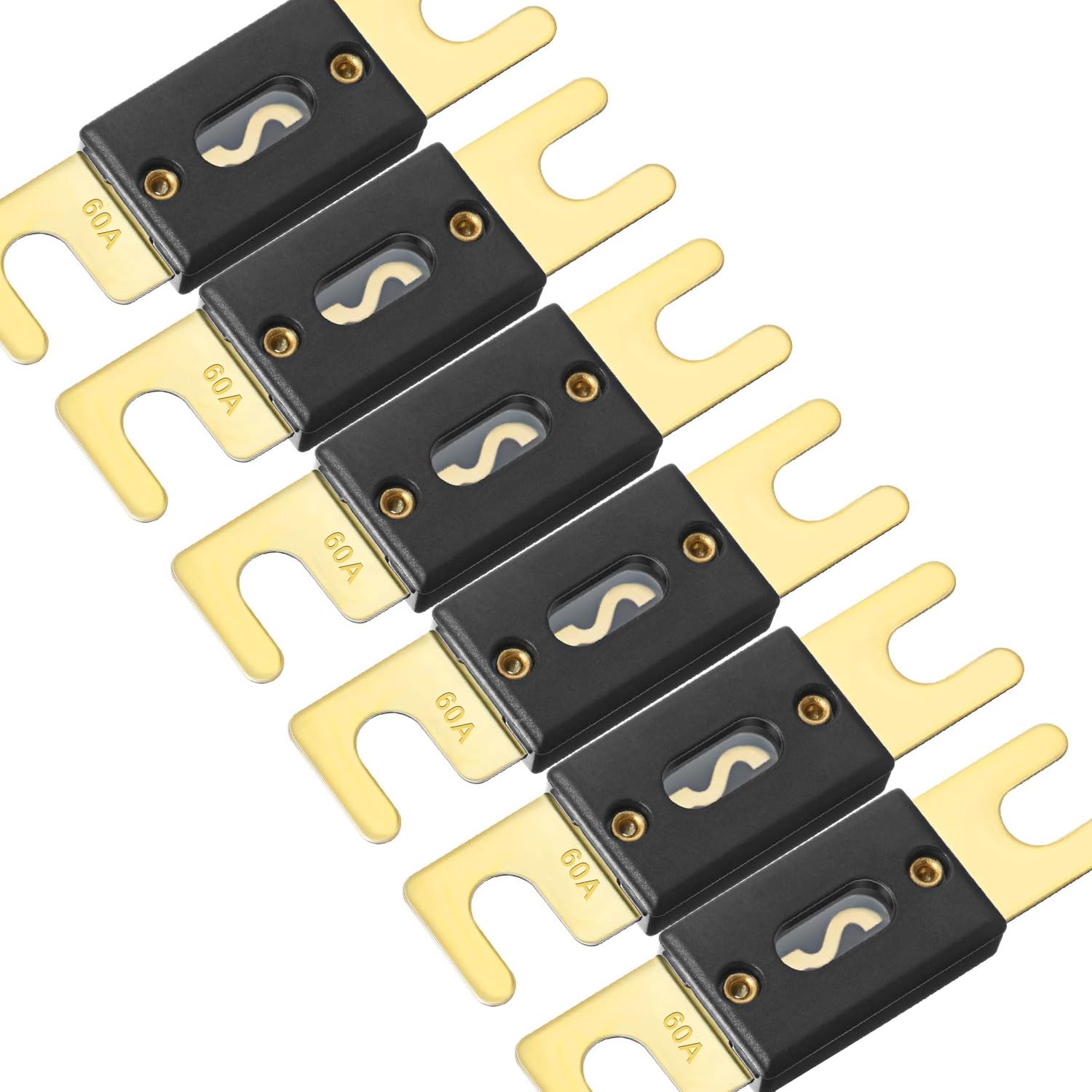 Smseace 6Pack 60Amp/60A Anl Fuse Compatible With 12V & 24V Systems For Audio Marine Vehicle Video System Gold-Plated Anl Fuses