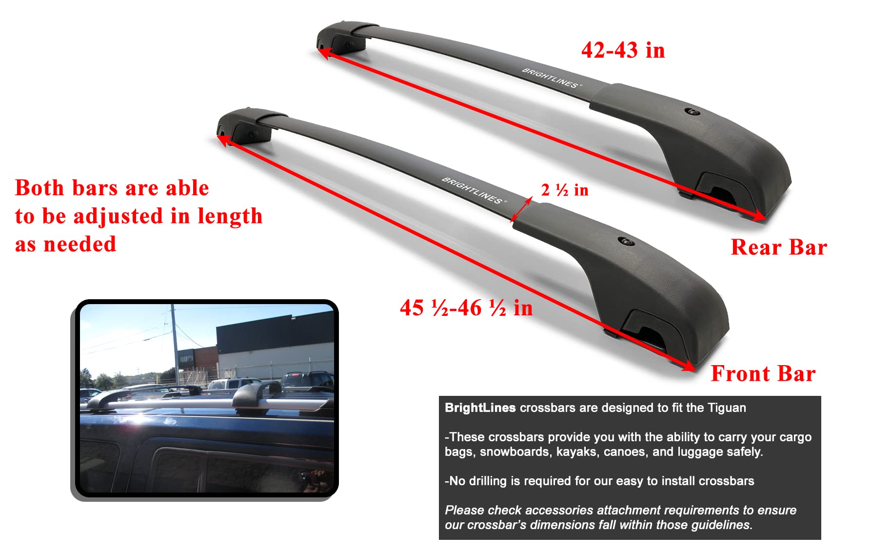 Brightlines Roof Rack Crossbars Compatible With 2018 2019 2020 2021 2022 2023 2024 Volkswagen Tiguan And 2022 2023 2024 Taos