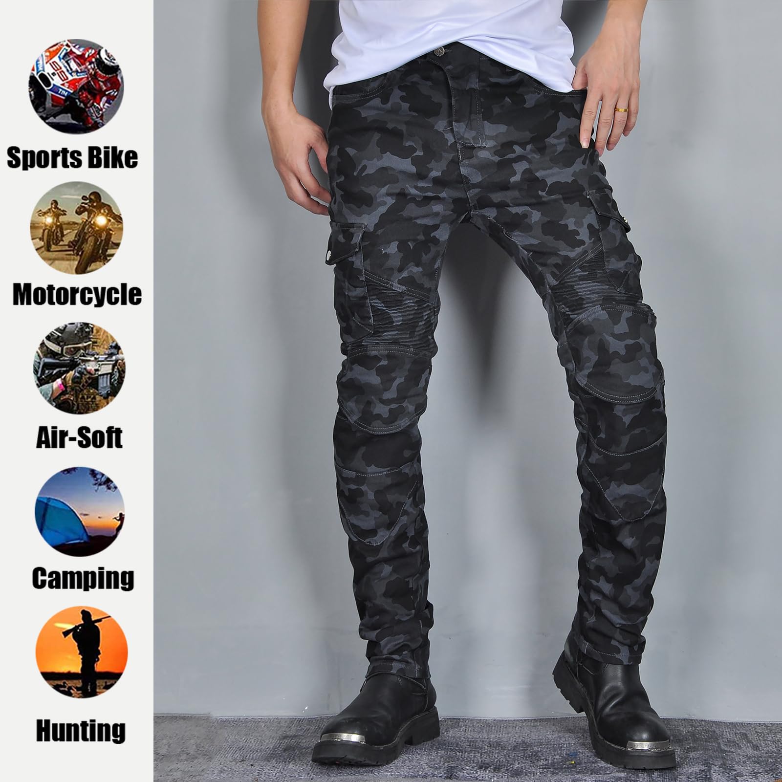 LOMENG Motorcycle Riding Jeans Biker Motorbike Pants with CE Removable Armored for Men Camouflage