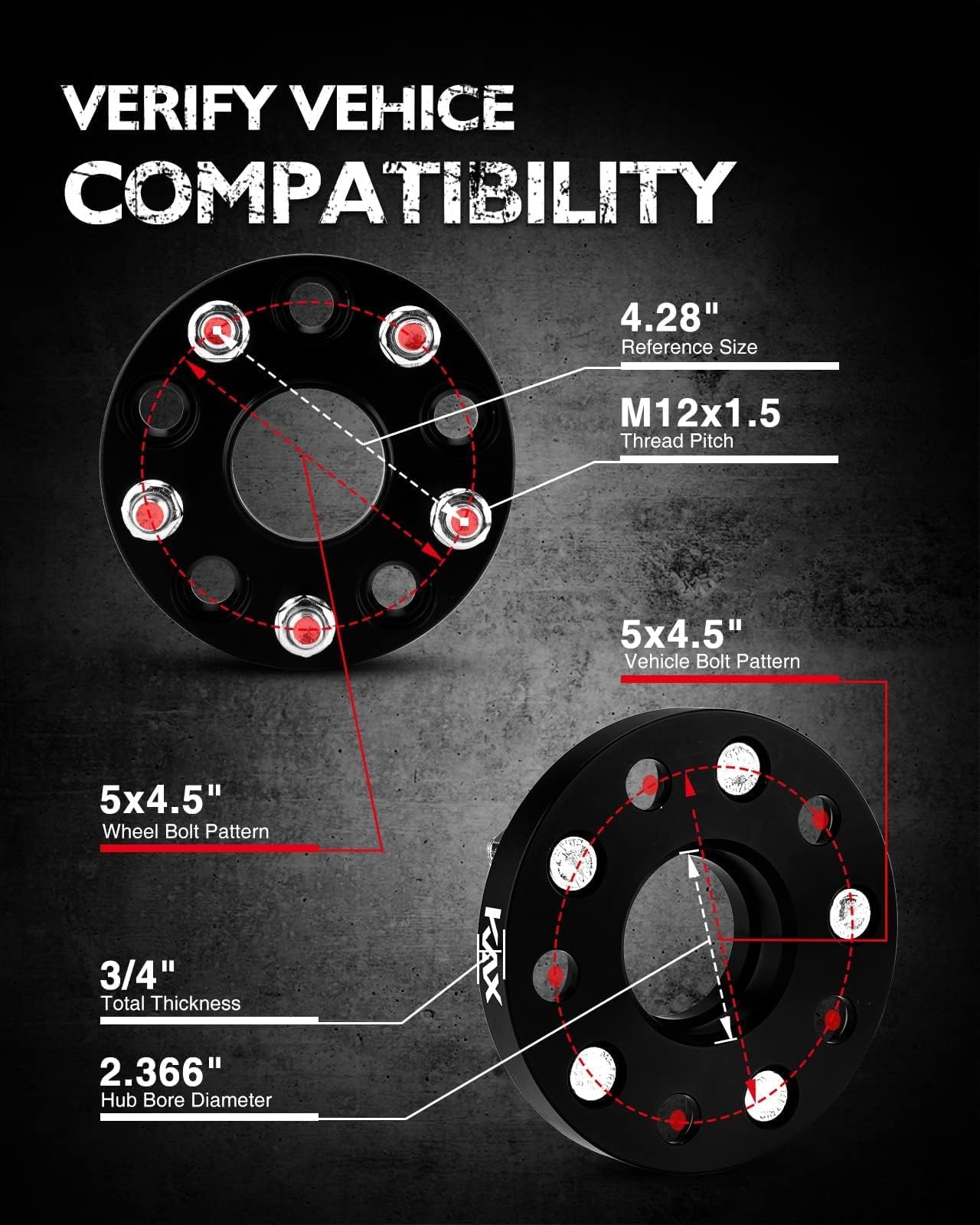 Kax 5X4.5 Wheel Spacers,Black Forged 0.75'' Hub Centric Wheel Spacer Adapters With M12X1.5 Studs60.1 Hub Bore,Fit For Lex-Us Es2