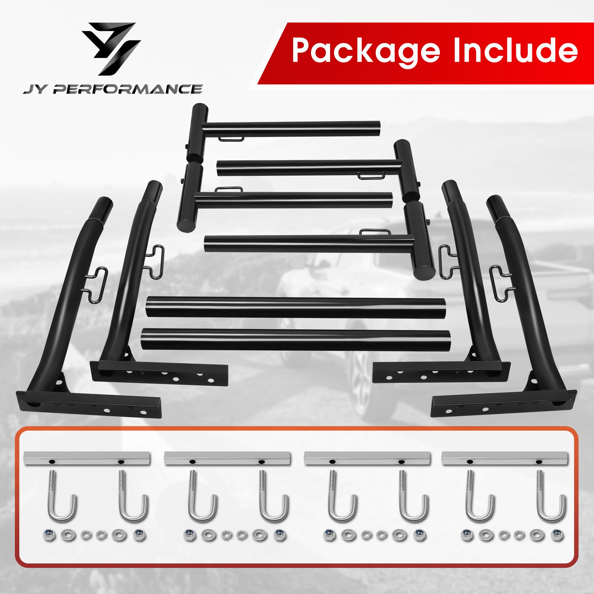 JY PERFORMANCE Truck Ladder Rack, 800lbs Capacity, Extendable, Heavy Duty, Alloy Steel, Universal Fit, Black, Model DAC336 DAC875