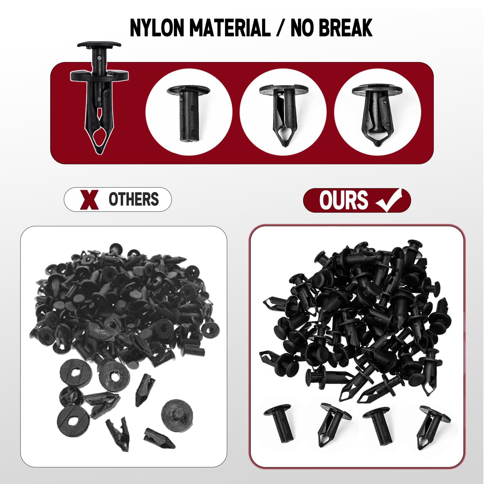Xislet UTV Nylon Fender Clips - 200 Pcs Fasteners for Polaris, Can-Am, Kawasaki, Honda, Suzuki - One Size - Black