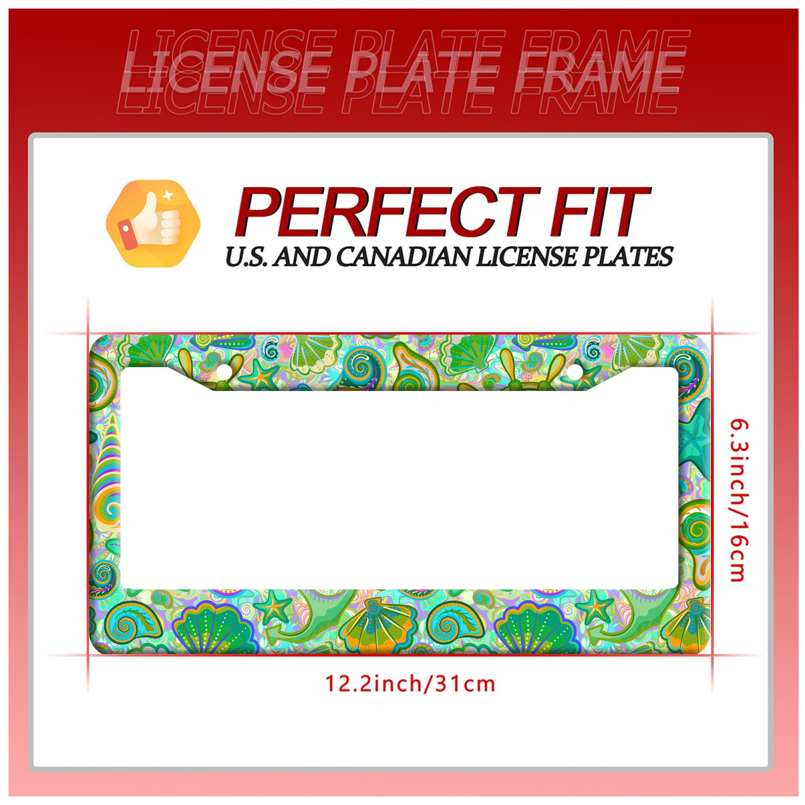 Colorful Marine Life License Plate Frame Funny Starfish Shell License Plate Stainless Steel Auto Parts Beautiful License Plate D