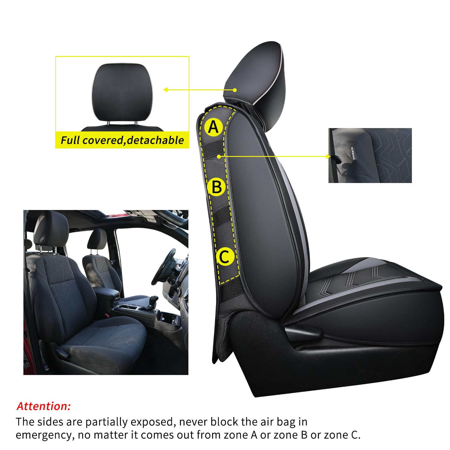 Luckyman Club M9-2 Front-Only Seat Covers For Toyota Tacoma 2024-2025 With Waterproof Faux Leather (Front Only, Gray)