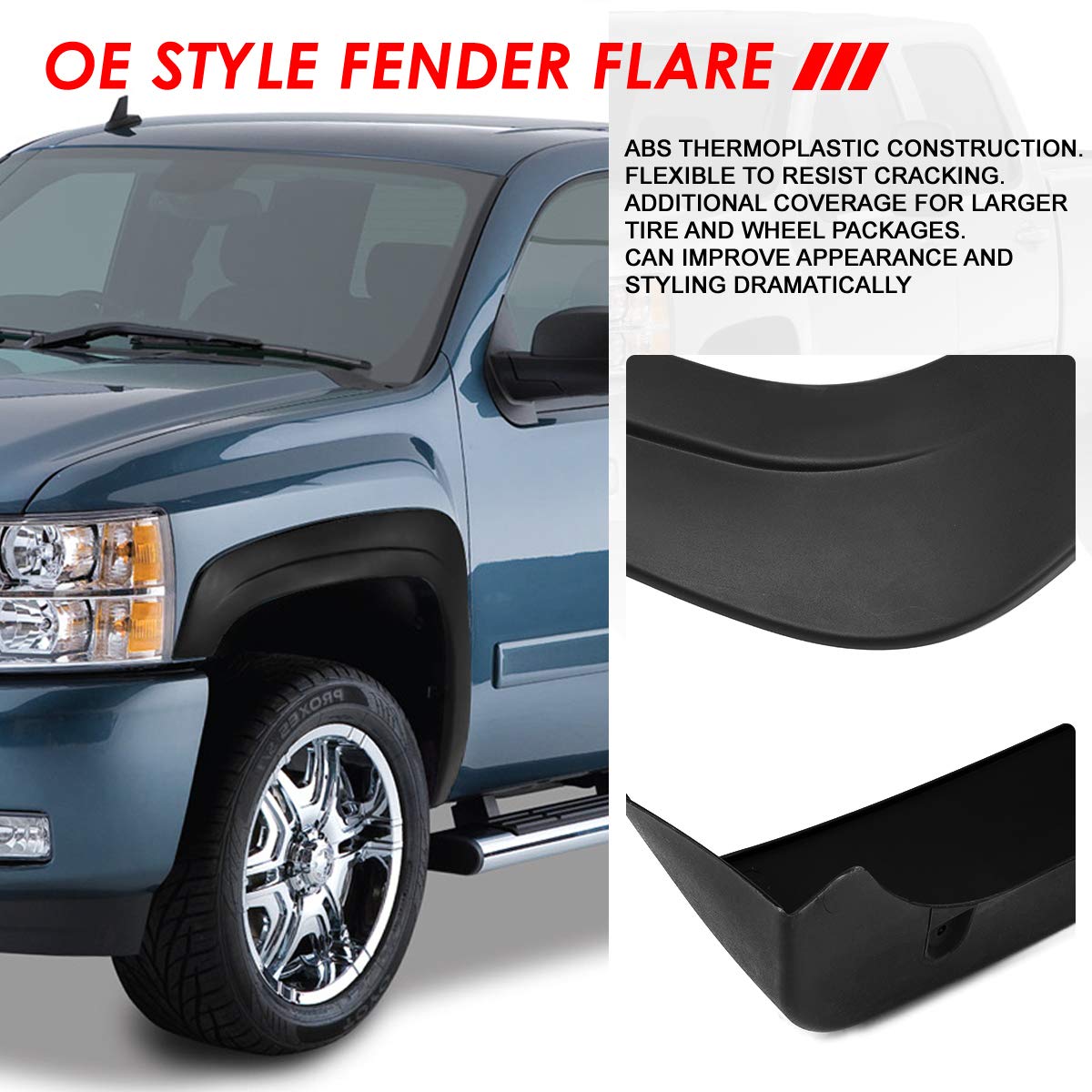 Auto Dynasty Fender Flares Compatible With 2007-2014 Chevy Silverado 1500 2500HD 3500HD, 6.5 & 8.1Ft Fleetside Models, Wheel Fla