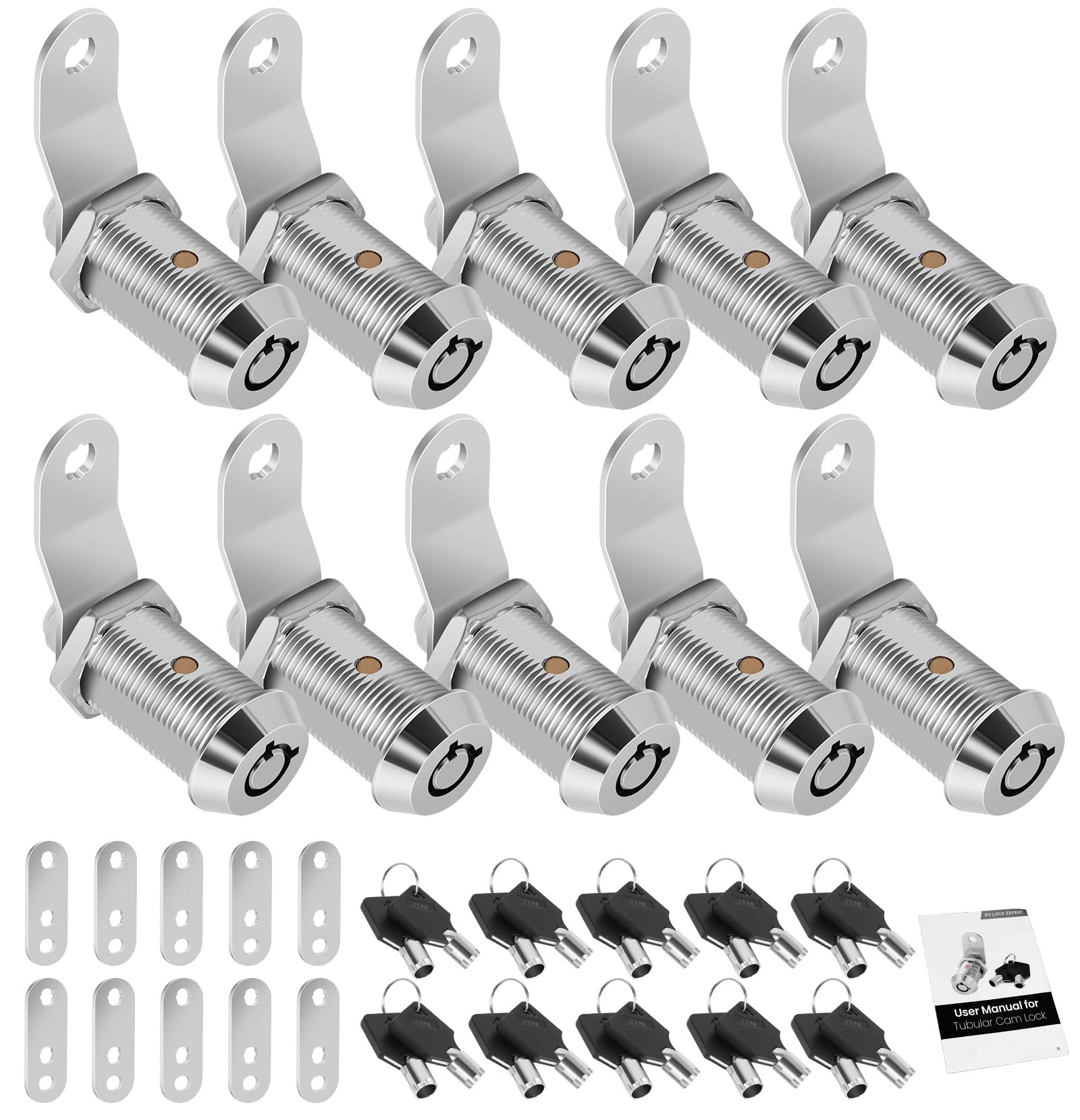 Cylinnda 10 Pack Cabinet Lock With Keys, 1-1/8    Rv Storage Locks Keyed Alike, Rv Locks For Storage Door, Camper Cabinet Door T