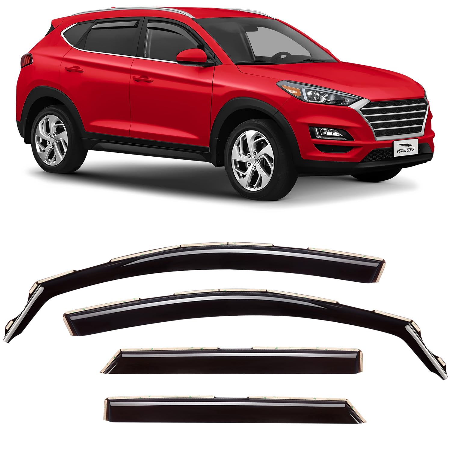Voron Glass In-Channel Extra Durable Rain Guards For Hyundai Tucson 2016-2021, Window Deflectors, Vent Window Visors, 4 Pieces -