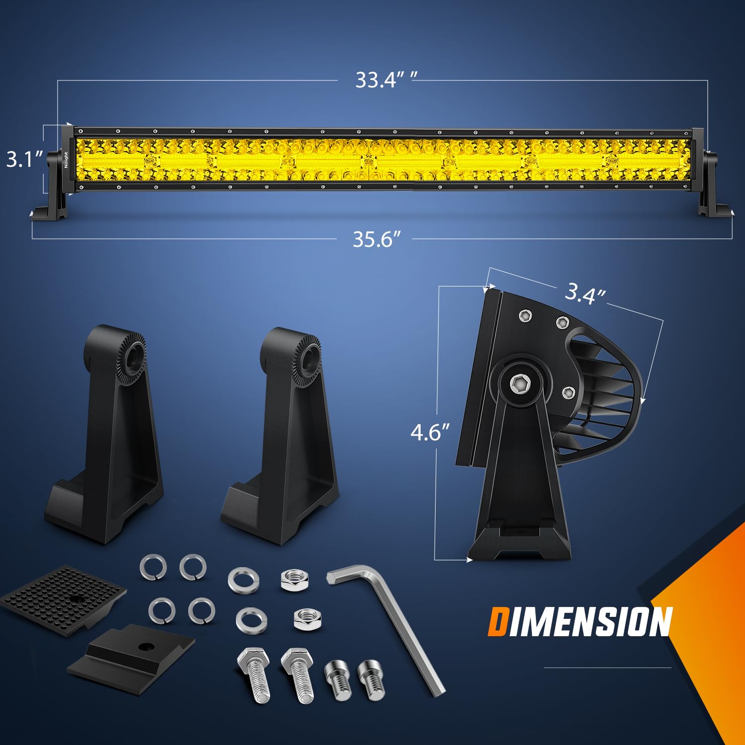 Nilight 33 Inch LED Light Bar - 256 LED Chips, Curved Triple Row, Yellow Beam, Model 18036C-A, High Power Off Road Lights for Trucks & SUVs
