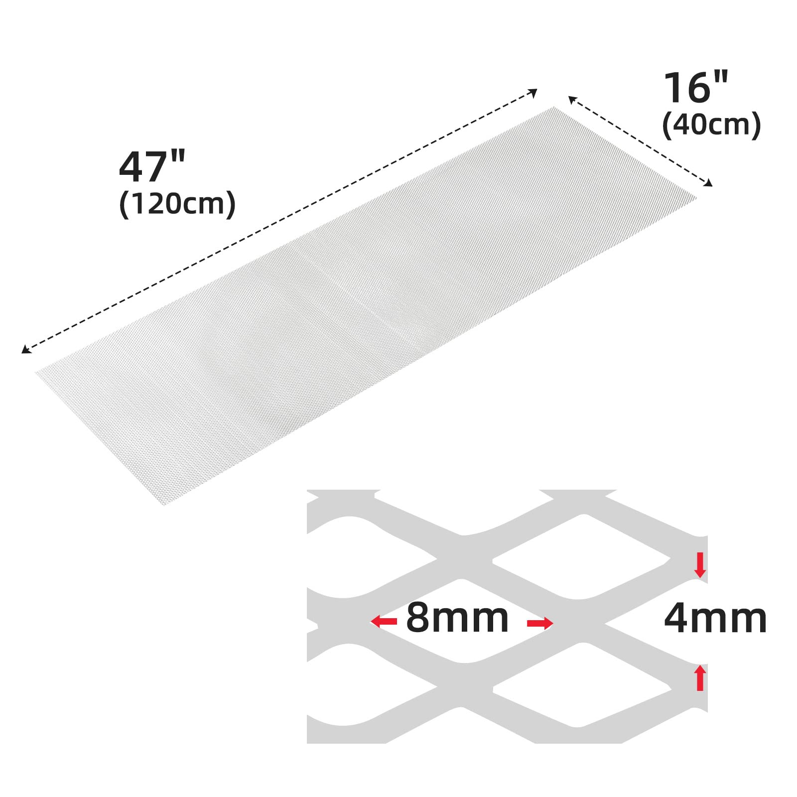 AggAuto Car Grill Insert, Silver Aluminum Bumper Vent, 47x16 inches, 4x8mm Rhombus, Model LLX120408SV