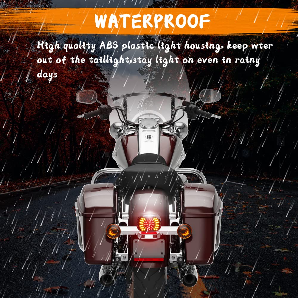 MotoParAcc Smoked Motorcycle LED Brake Taillights, Integrated Turn Signals Tail Lights for Harley Dyna Low Rider S Sportster Roa