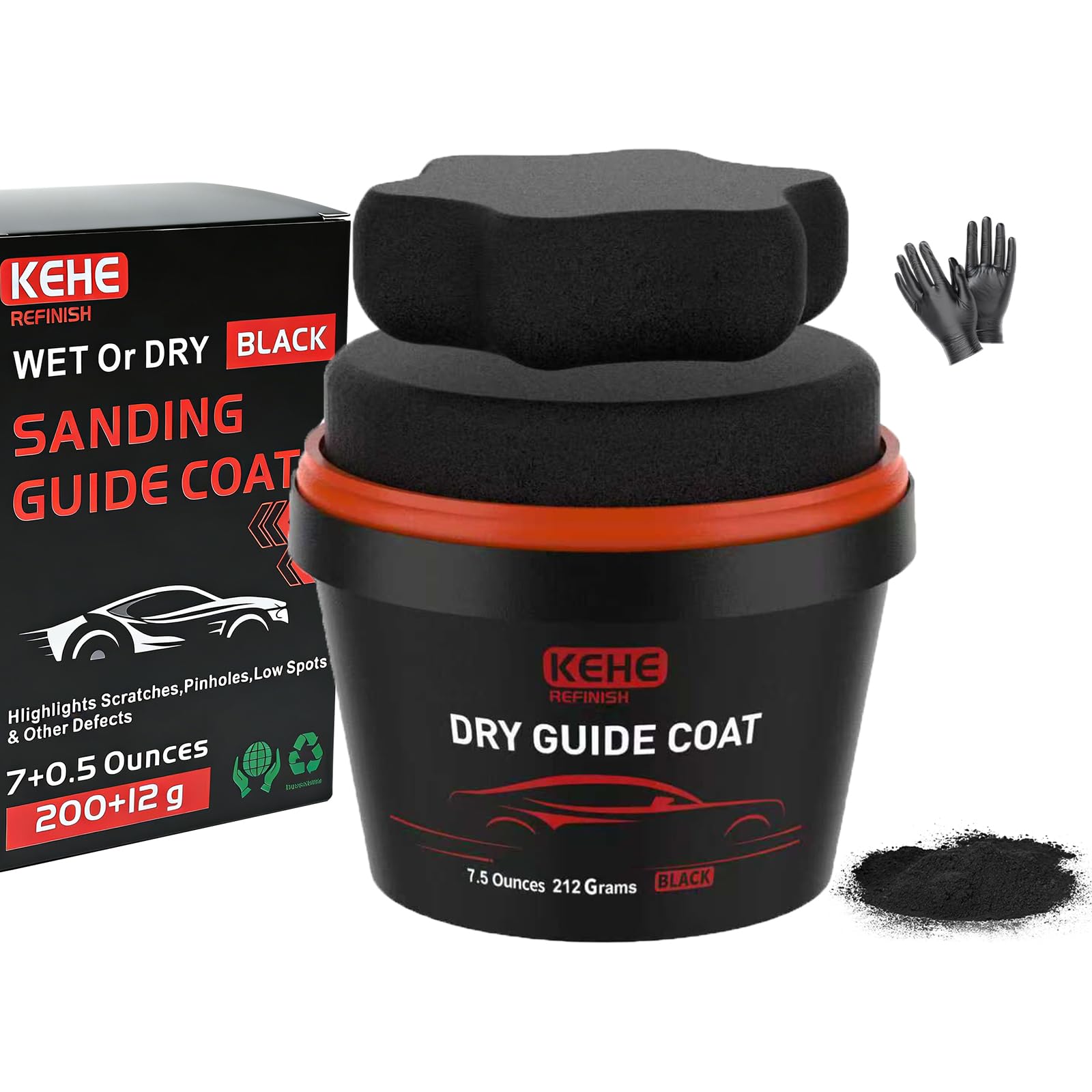 KEHE REFINISH 7.5 oz(212g) Black Dry Guide Coat Auto Body,Ultra-Fine Sanding Powder Coat Kit-Efficiently Detects Sanding Scratch