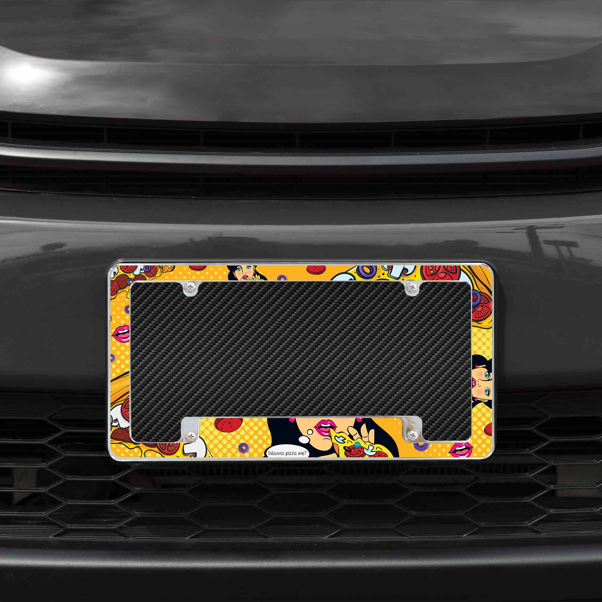Rico Industries Wanna Pizza Me All Over Automotive License Plate Frame for Car/Truck/SUV (12 x 6)