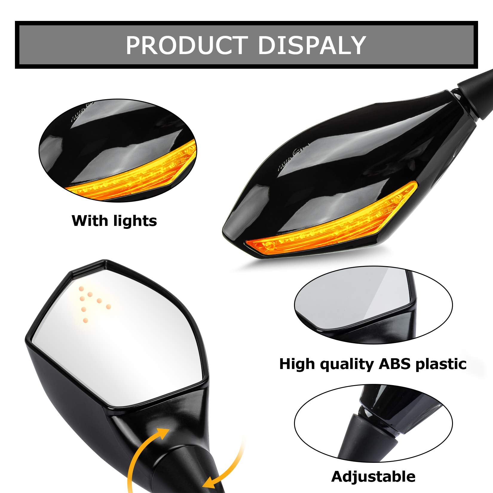 PSLER Motorcycle Rear View Mirrors with LED Light for CBR600RR F4 F4I and for most Sport Bike Rear Mirror Replacement (Bright Bl