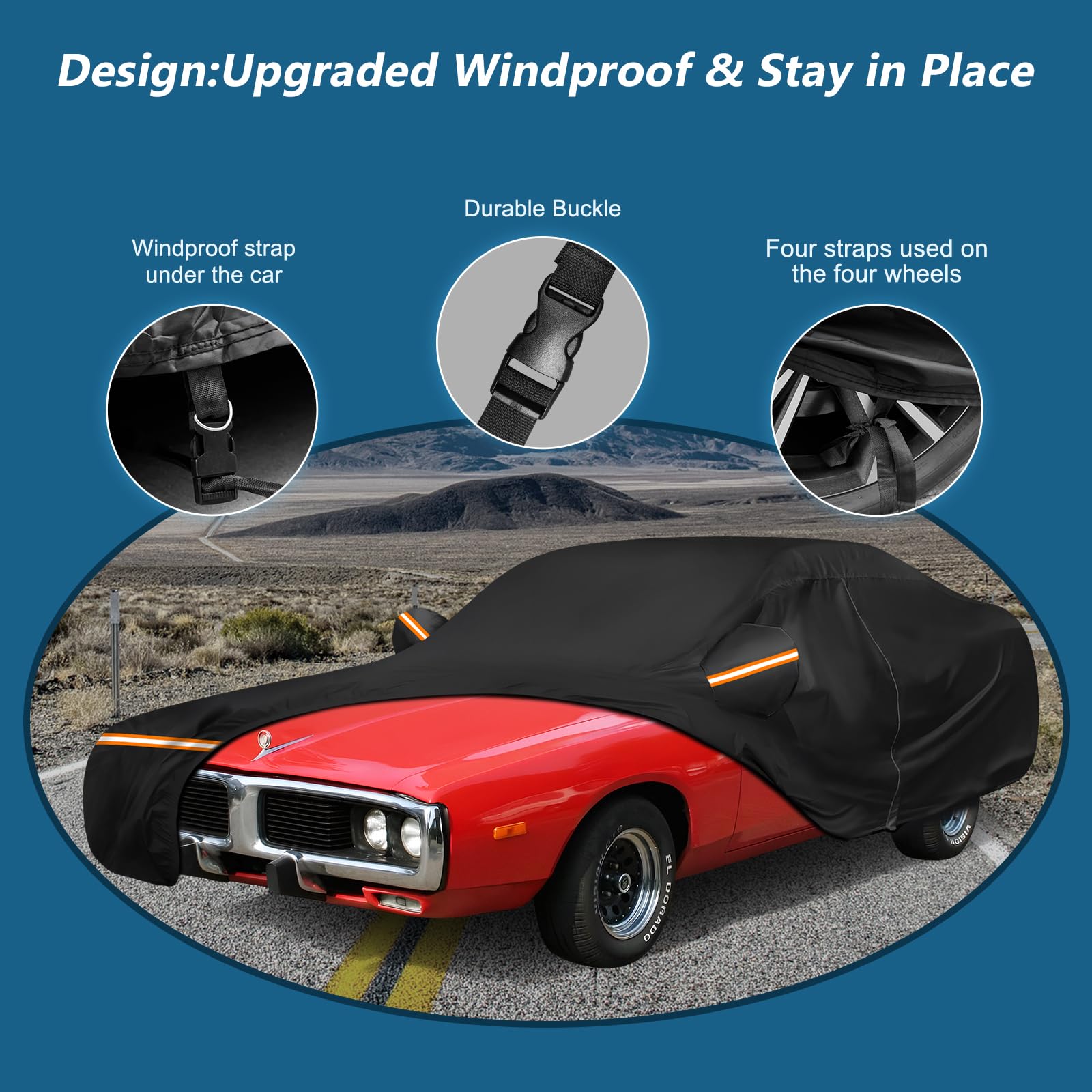 BIGACOVER Car Cover for Dodge Charger 1968-1974, Waterproof Heavy Duty 210D Oxford Cloth, Black, All Weather Protection