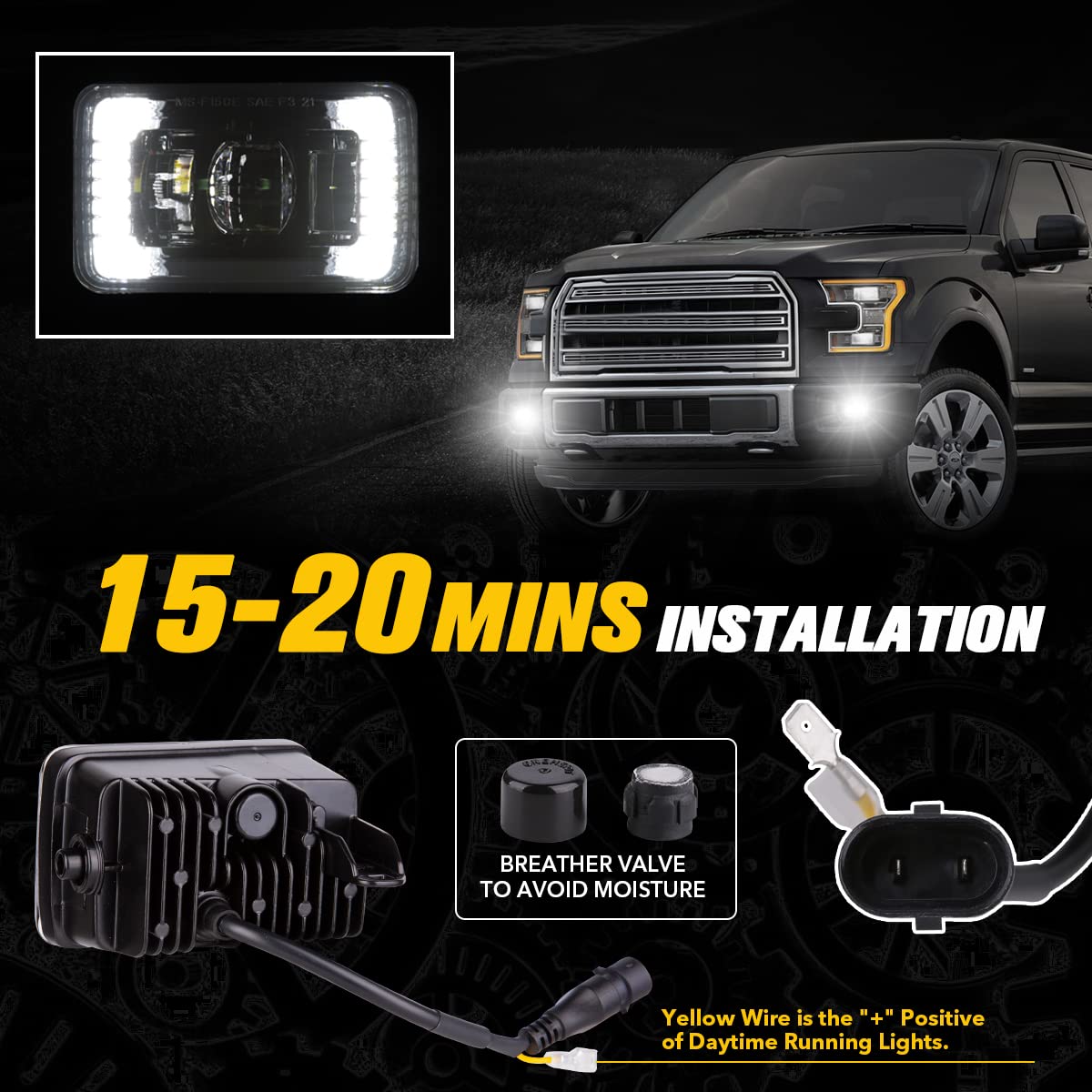 Z-OFFROAD LED Fog Lights Assembly DOT Approved for Ford F150 2015-2020, White DRL, Black, Model SJ-F150CE-024, 1 Pair