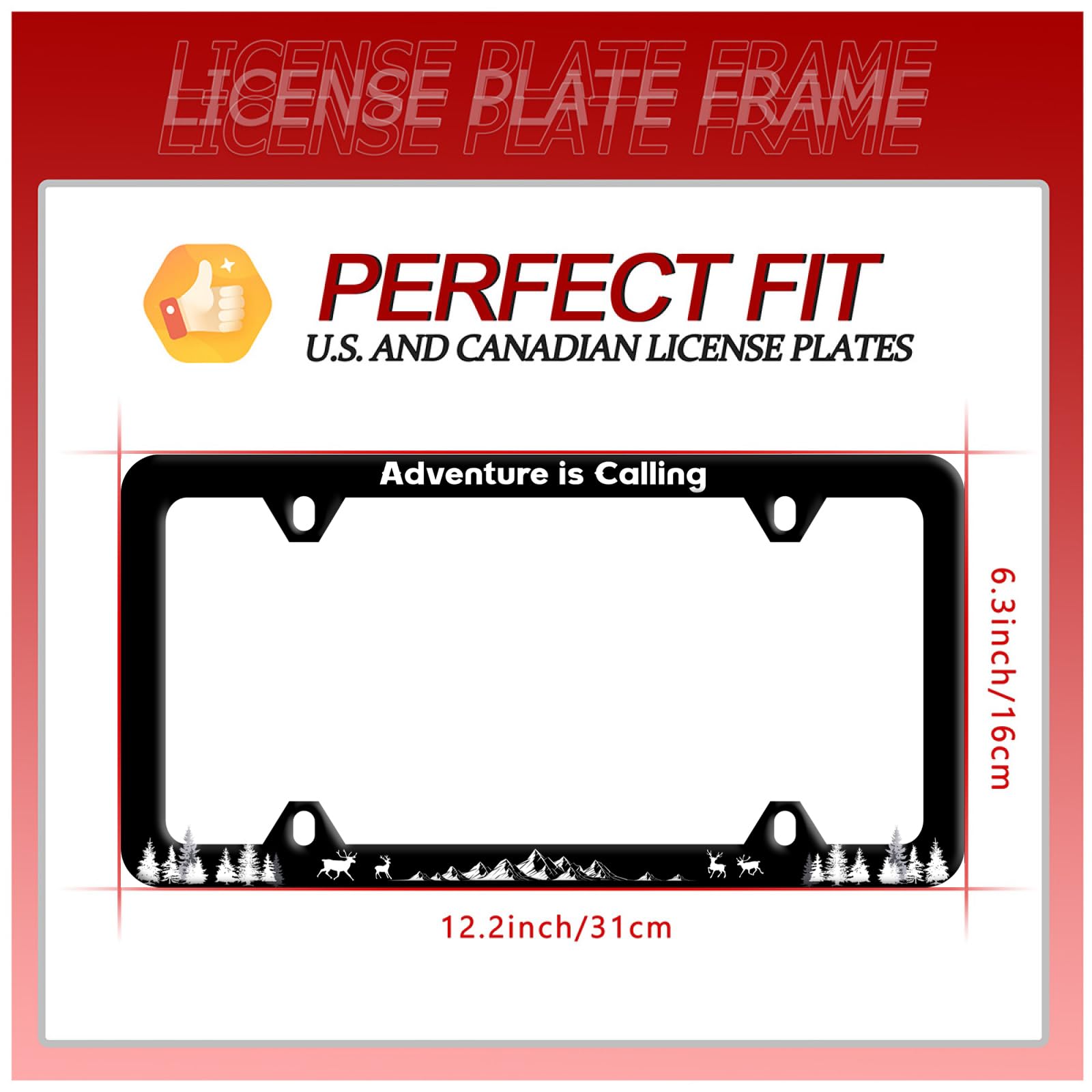 Adventure Is Calling License Plate Frame Mountain Forest Camping License Plate Colorful Stainless Steel Auto Funny License Plate