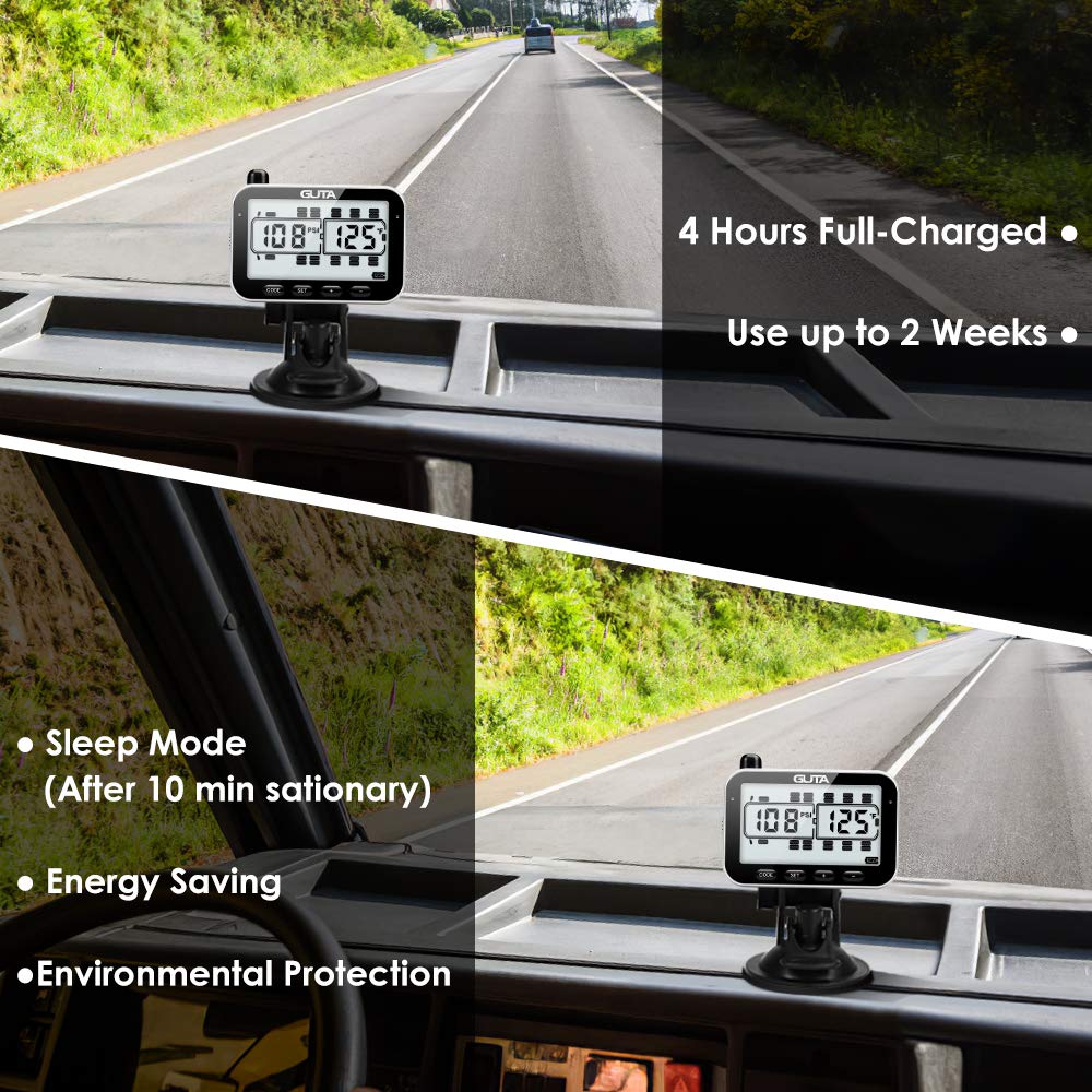 GUTA RV Tire Pressure Monitoring System, 12 Sensors, 80ft Range, Model GT20, 7 Alarm Modes, 14 Days Battery Life