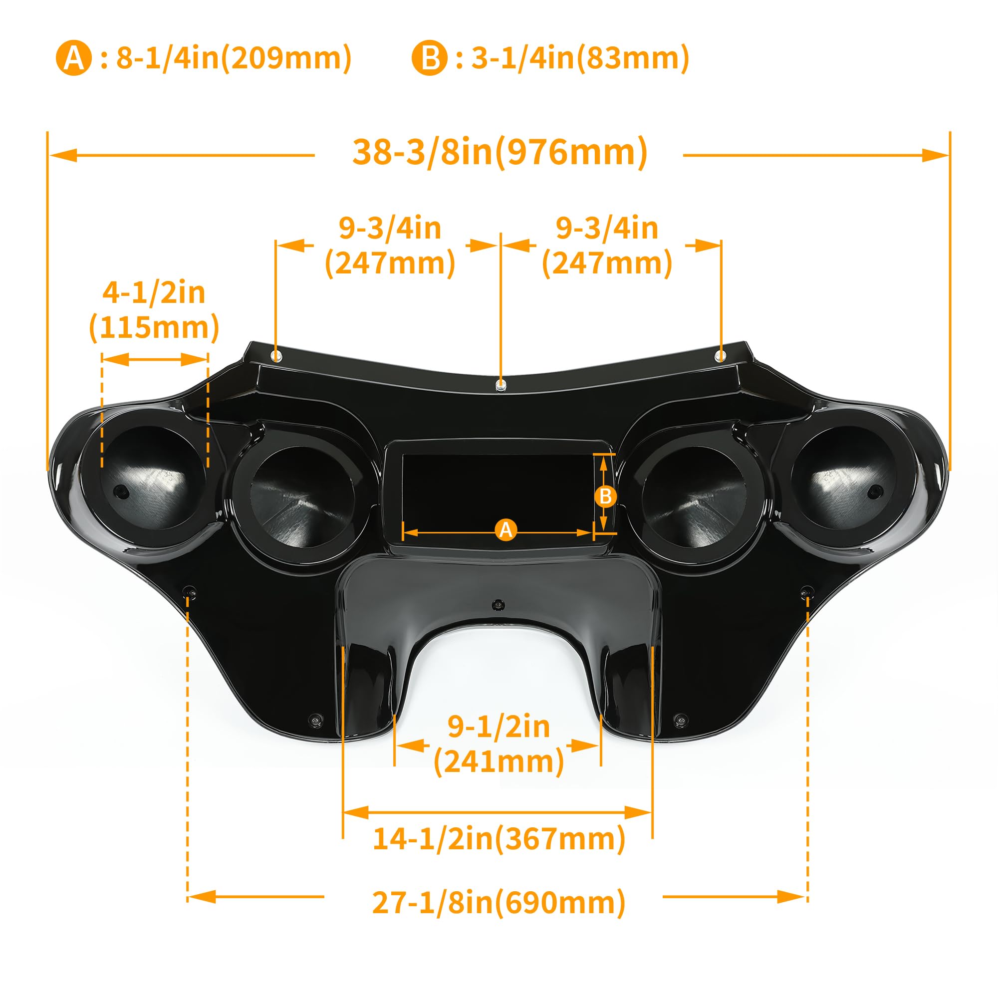 Hecasa Front Batwing Fairing Compatible With 1986-2015 Harley Davidson Heritage Softail Fat Boy Deluxe Outer Bat Wing W/Clear Windshield 4 Speaker Mount