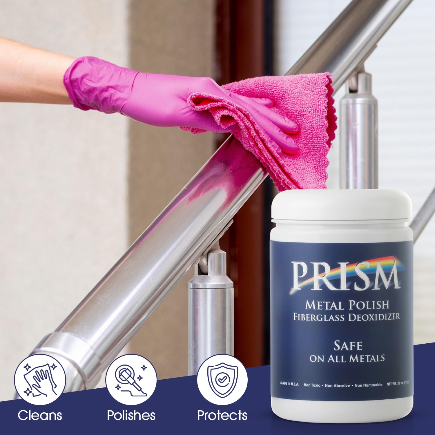 Prism Polish Metal Polish 32 Oz - Achieve A Brilliant Shine On Aluminum, Chrome, Stainless Steel, Brass, Silver, Nickel, Gold, S