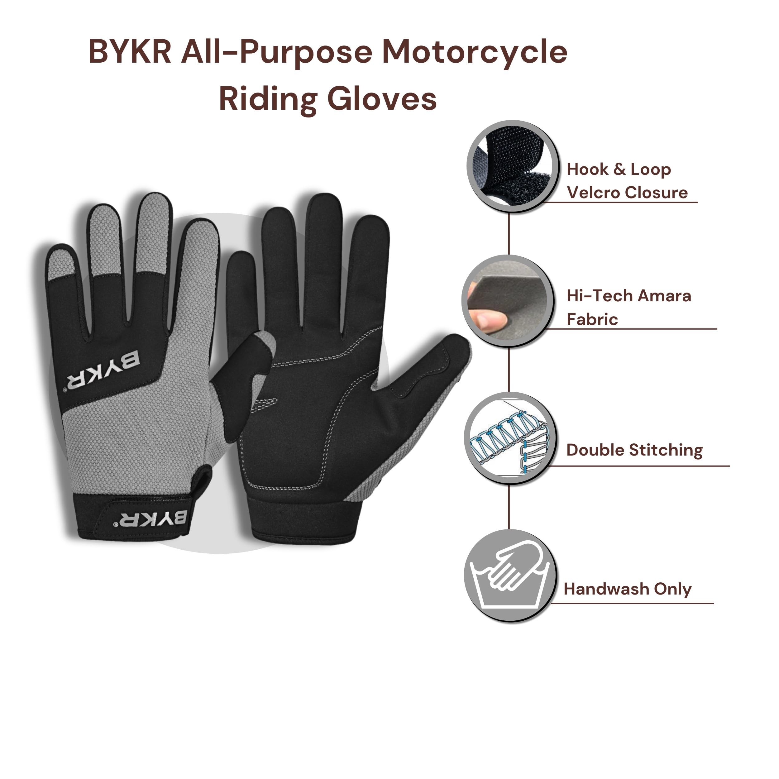 Bykr All-Weather Motorcycle Gloves For Men & Women - Protection For Dirt Bike, Bmx, Mx, And Atv Riding - Grey M