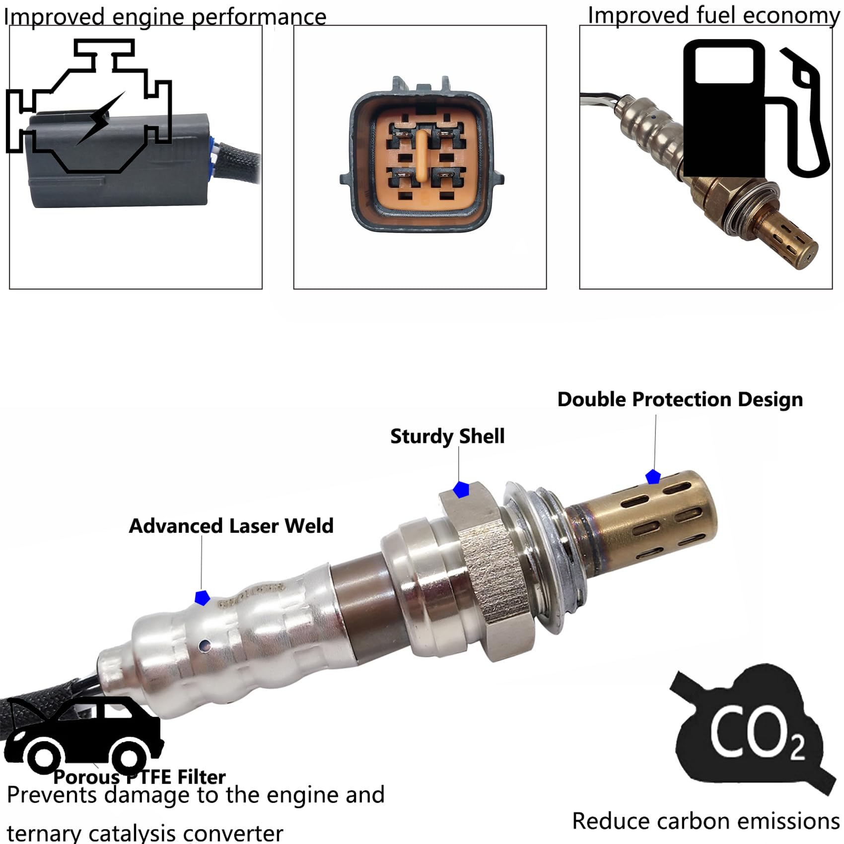 Dropwater Downstream Oxygen Sensor for 2010-2013 Mazda 3 & 3 Sport, Model 75-4398, Black, Compatible with 2.0L & 2.